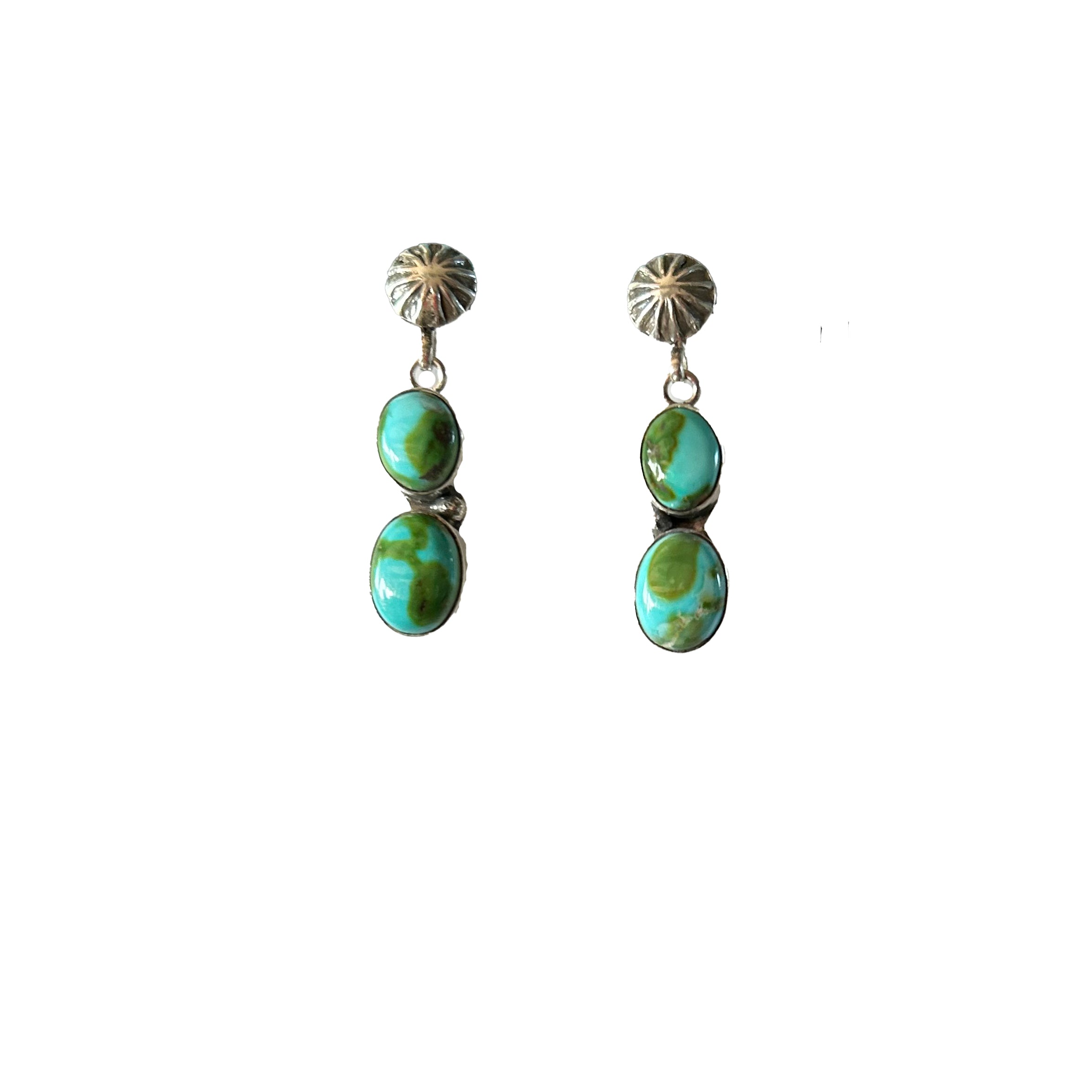 AAA Sonoran Gold Turquoise Earrings 2 Stone Green Sterling Silver