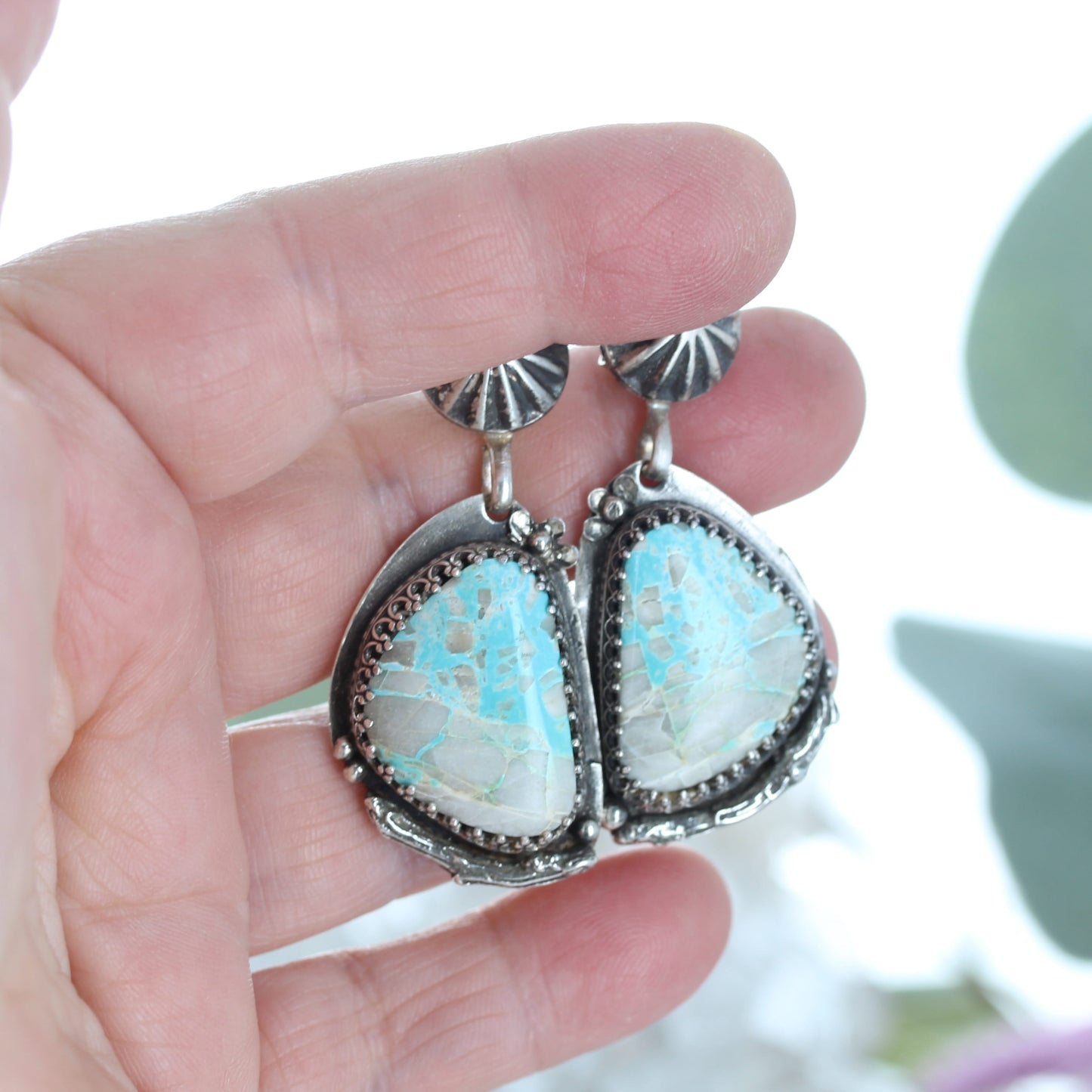 Pastel Southwestern Royston Turquoise Earrings Sterling Silver Sky Blue