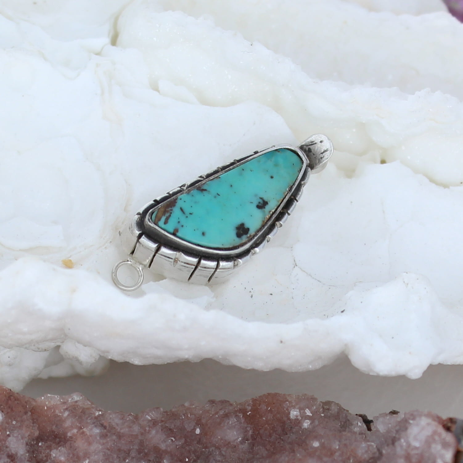 Mexican Turquoise Clasp Sterling Long Triangle Sky Blue -NewWorldGems