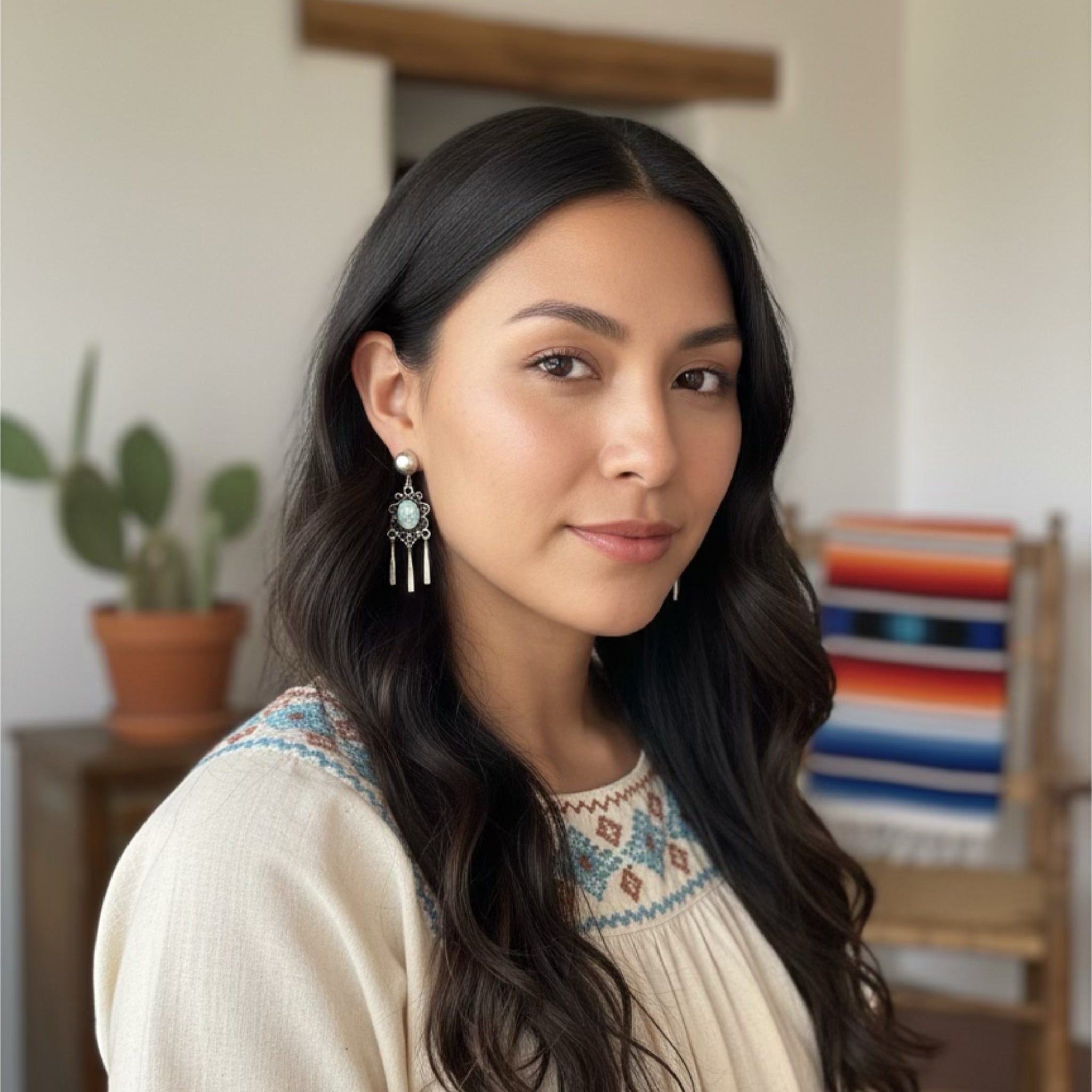 Blue Carico Lake Turquoise Earrings Scroll Design Dangle