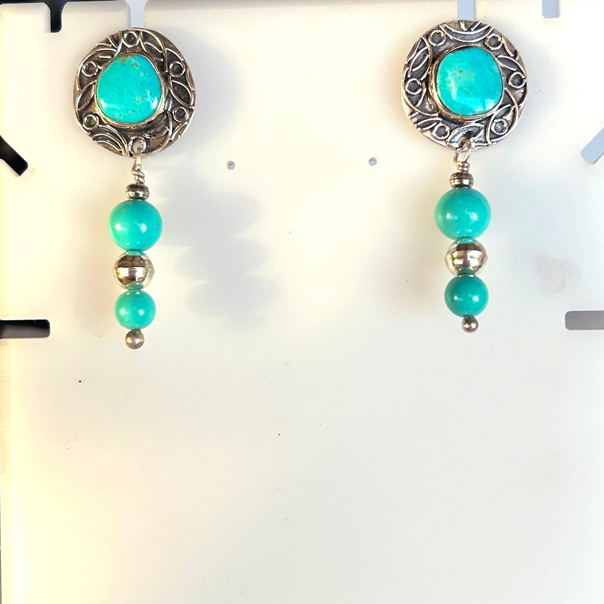 AAA Southwestern Kingman and Fox Turquoise Sterling Earrings 14mm Dangles 2.25"