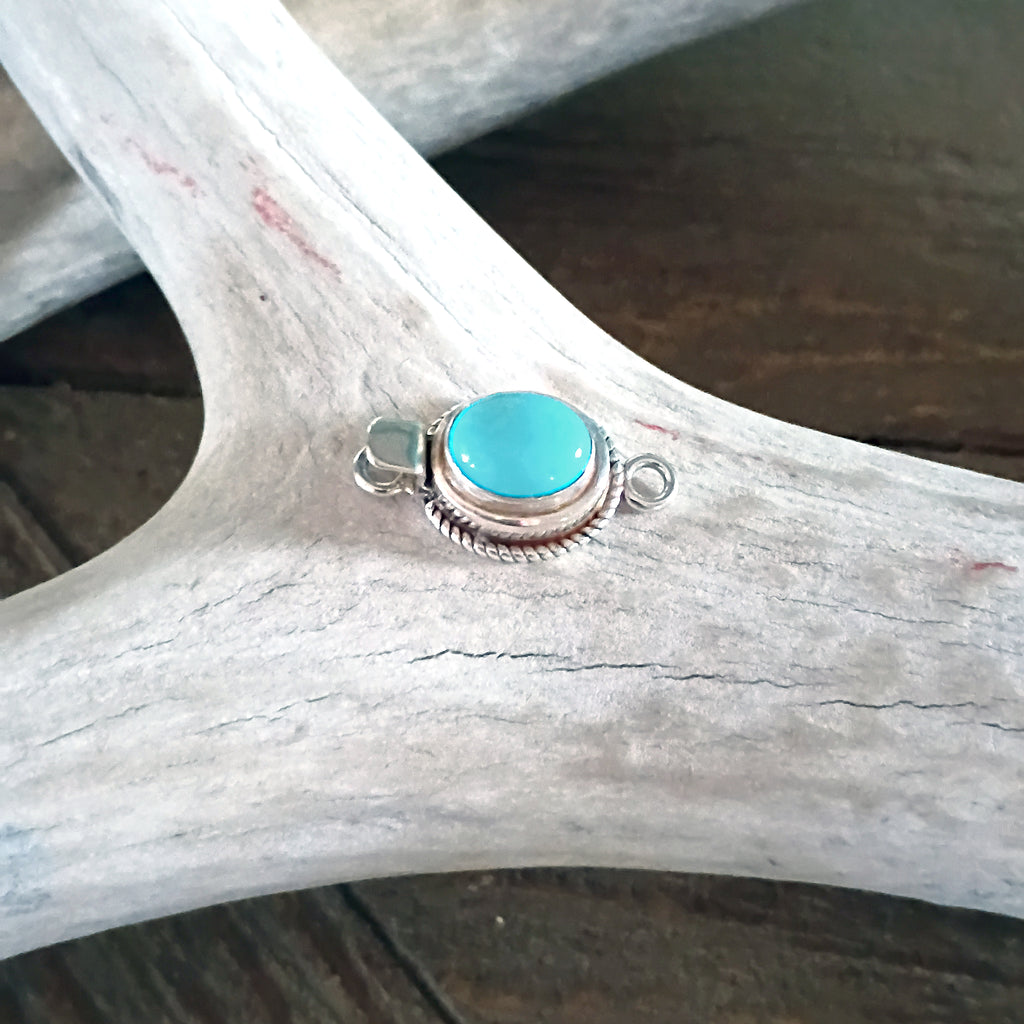 AAA Blue LONE MOUNTAIN Turquoise Clasp Sterling Southwestern 8x10mm