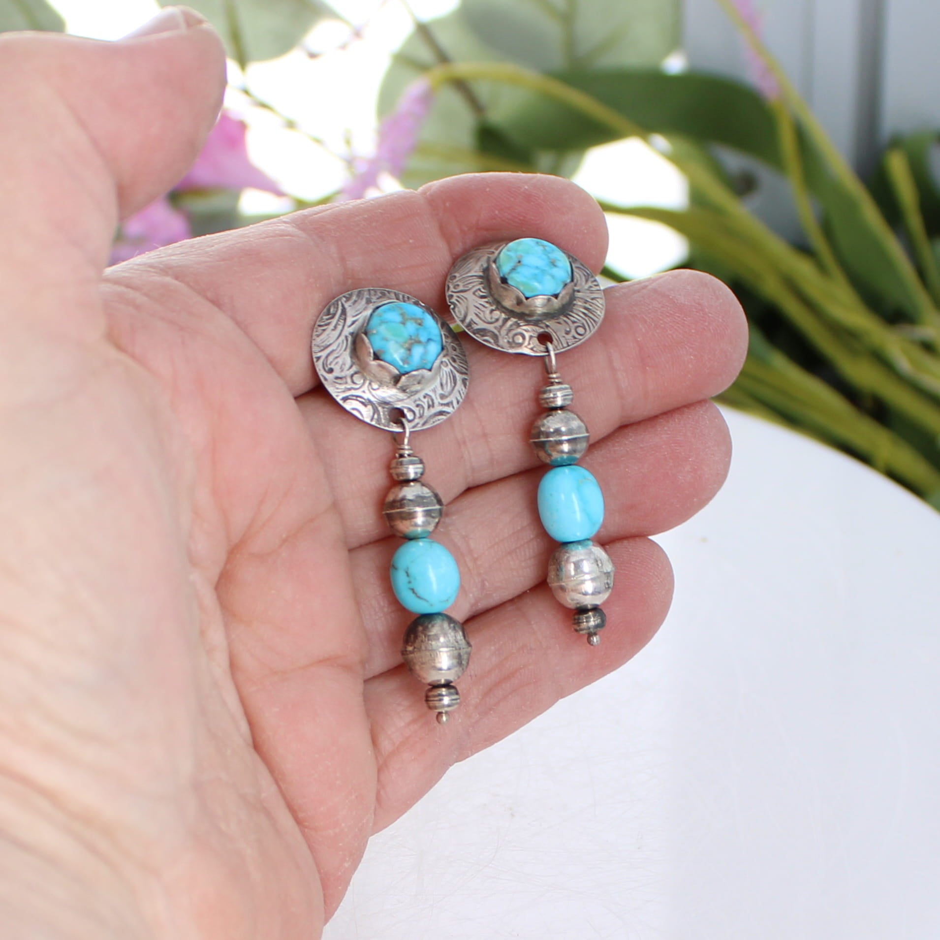 SONORAN BLUE Jay Turquoise Earrings Sterling Navajo Pearls Post Dangles