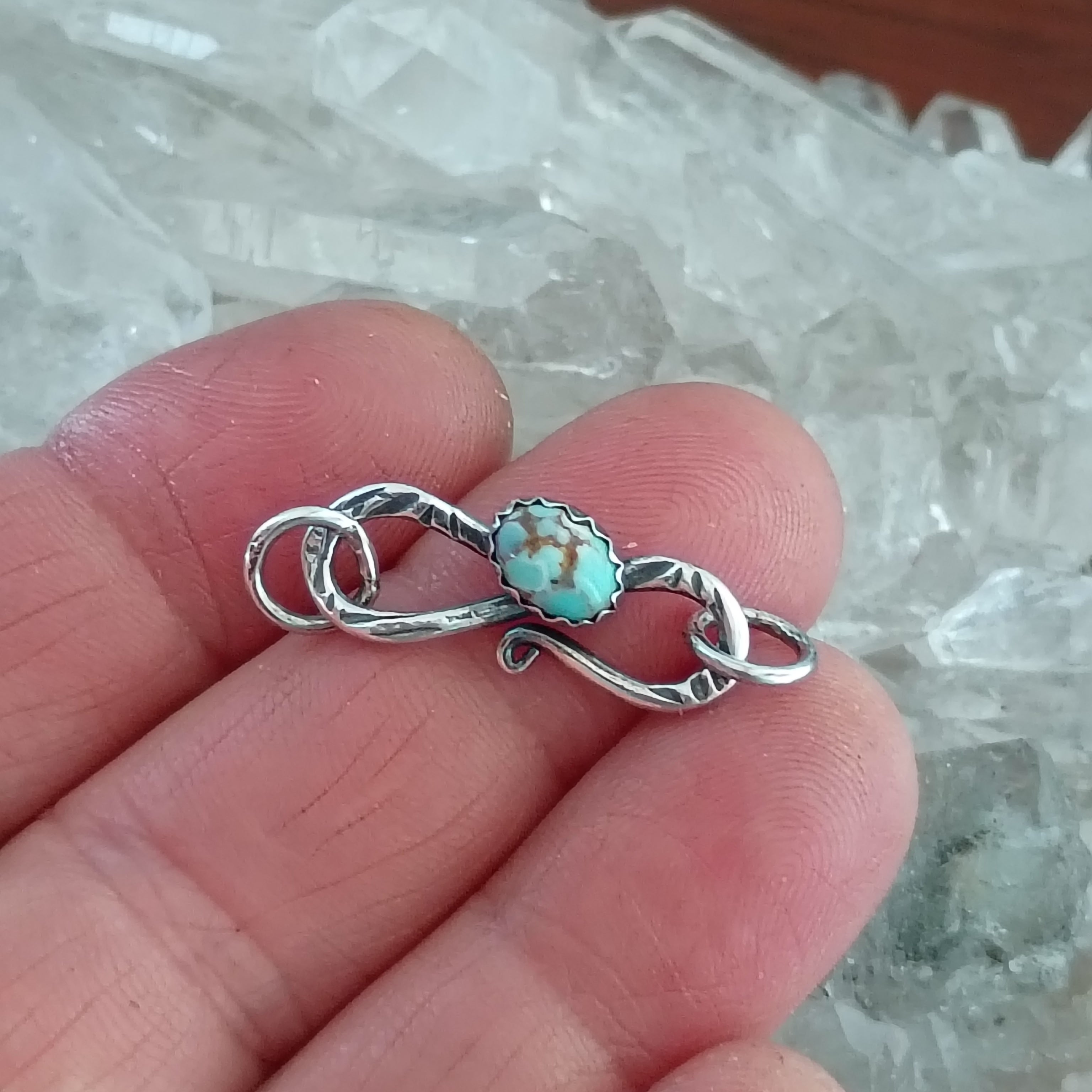 AAA Vintage Kingman Turquoise Clasp Sterling Silver 5x7mm S Shaped