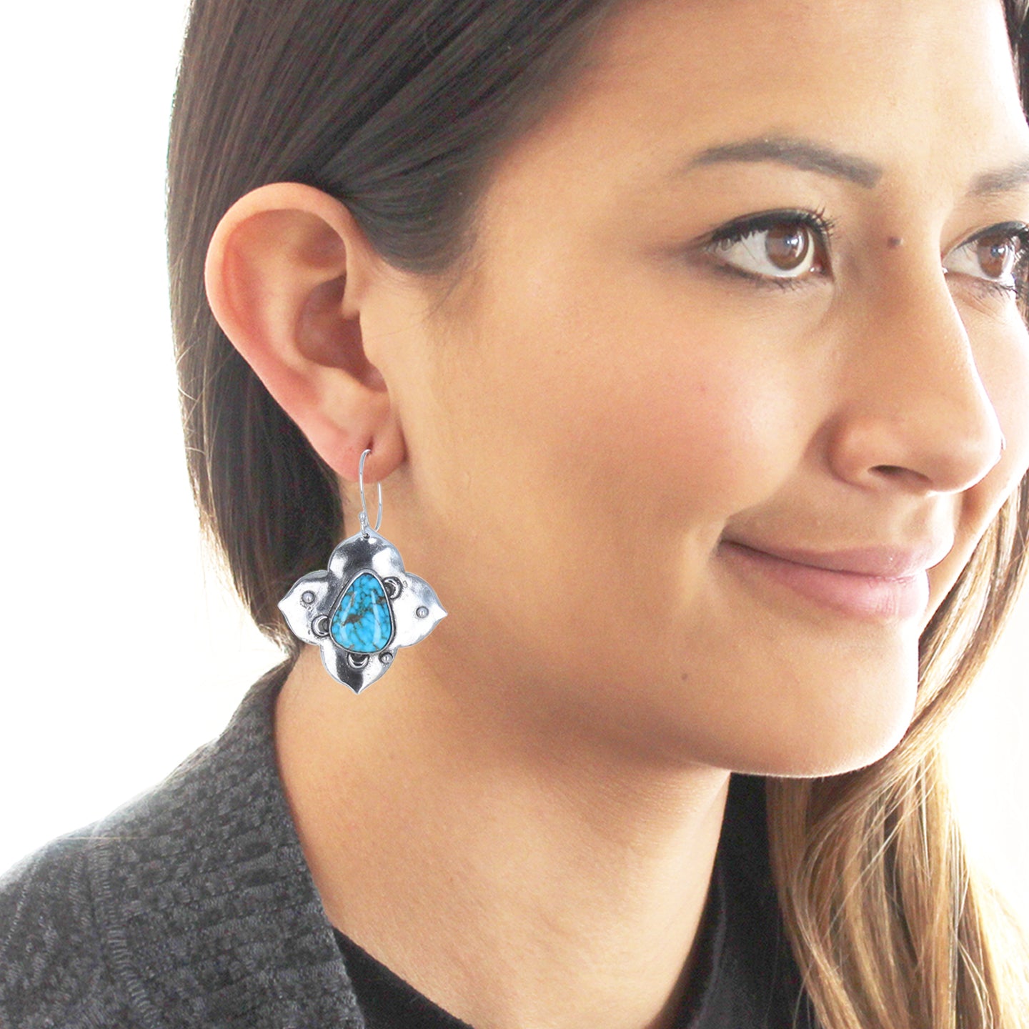 Kingman Teardrop Turquoise Earrings Sky Sterling Silver Moons