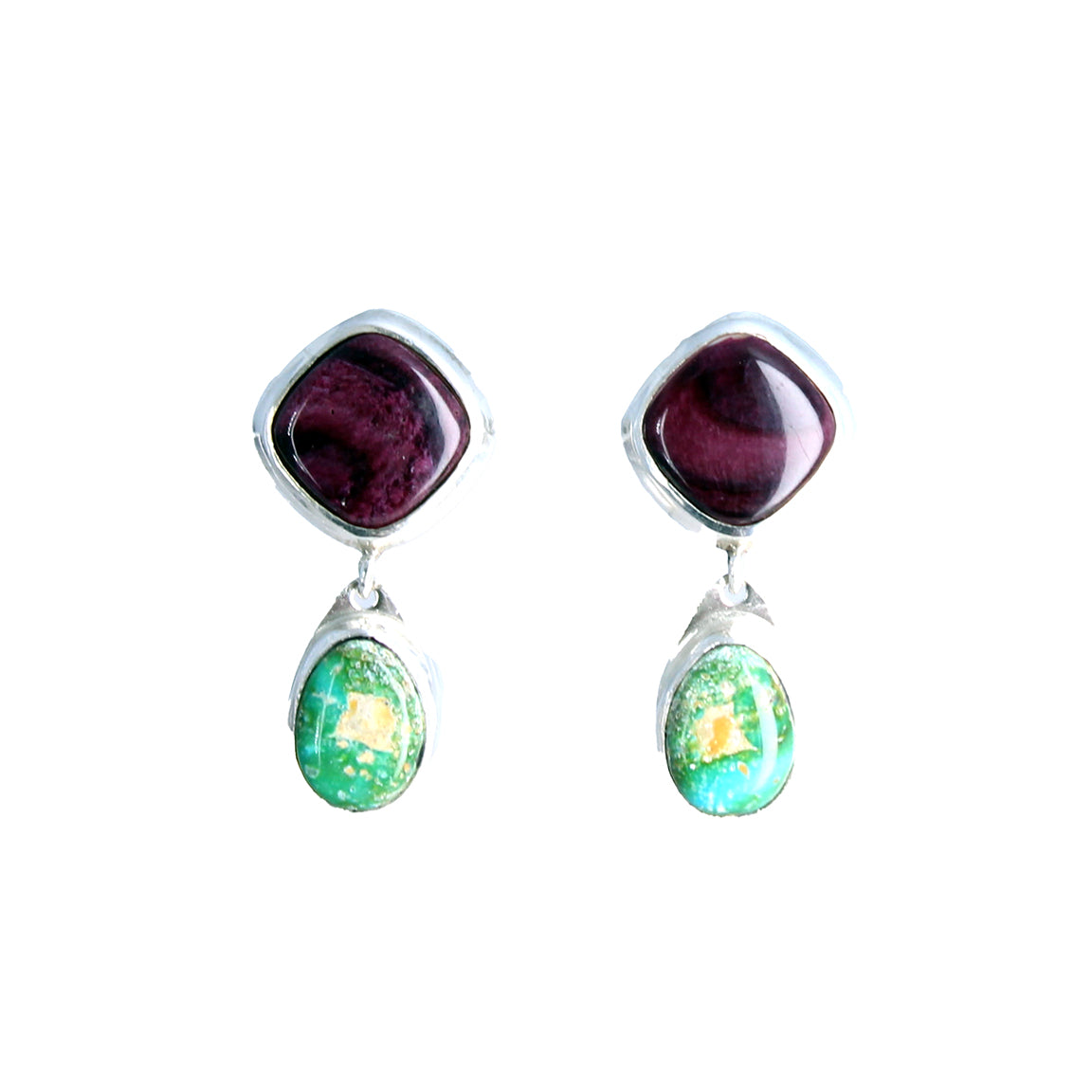 Sonoran Gold Turquoise Purple Spiny Oyster Earrings Posts Dangles