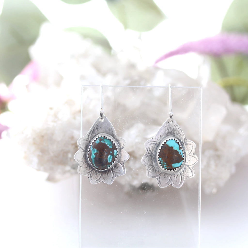 Dramatic Blue Moon Turquoise Earrings Sky Blue Black Sterling Silver
