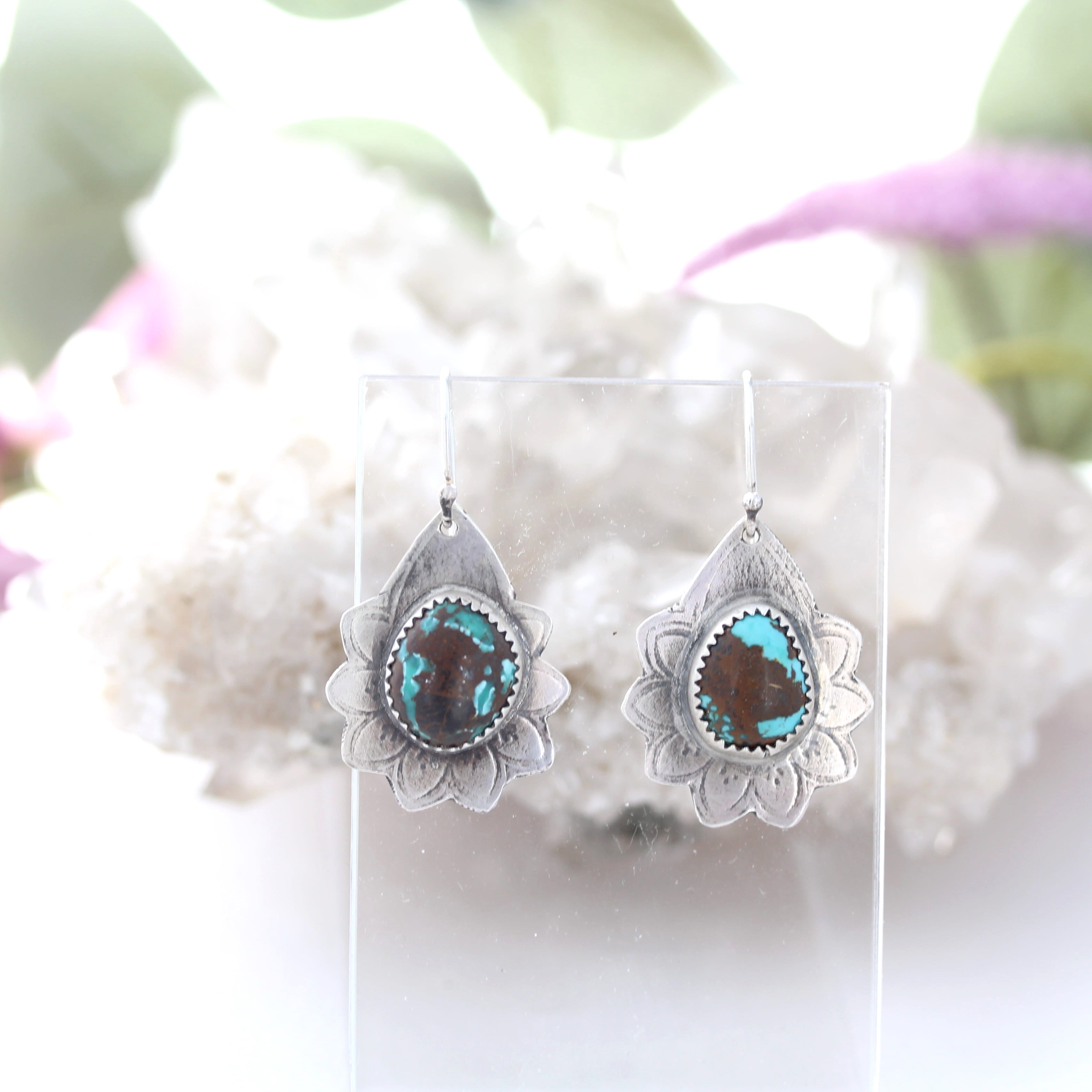 Dramatic Blue Moon Turquoise Earrings Sky Blue Black Sterling Silver