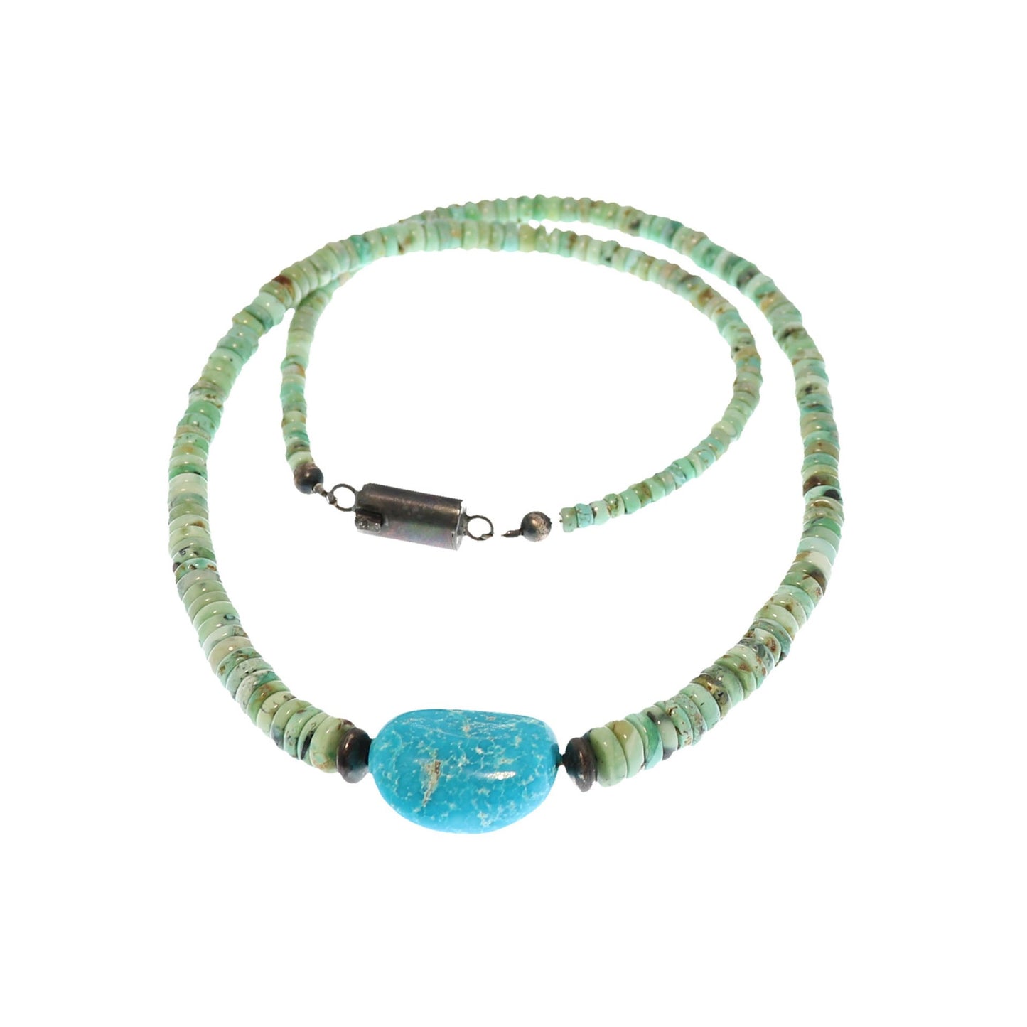 Colorback Turquoise Beads Necklace Oxidized Sterling 19" -NewWorldGems