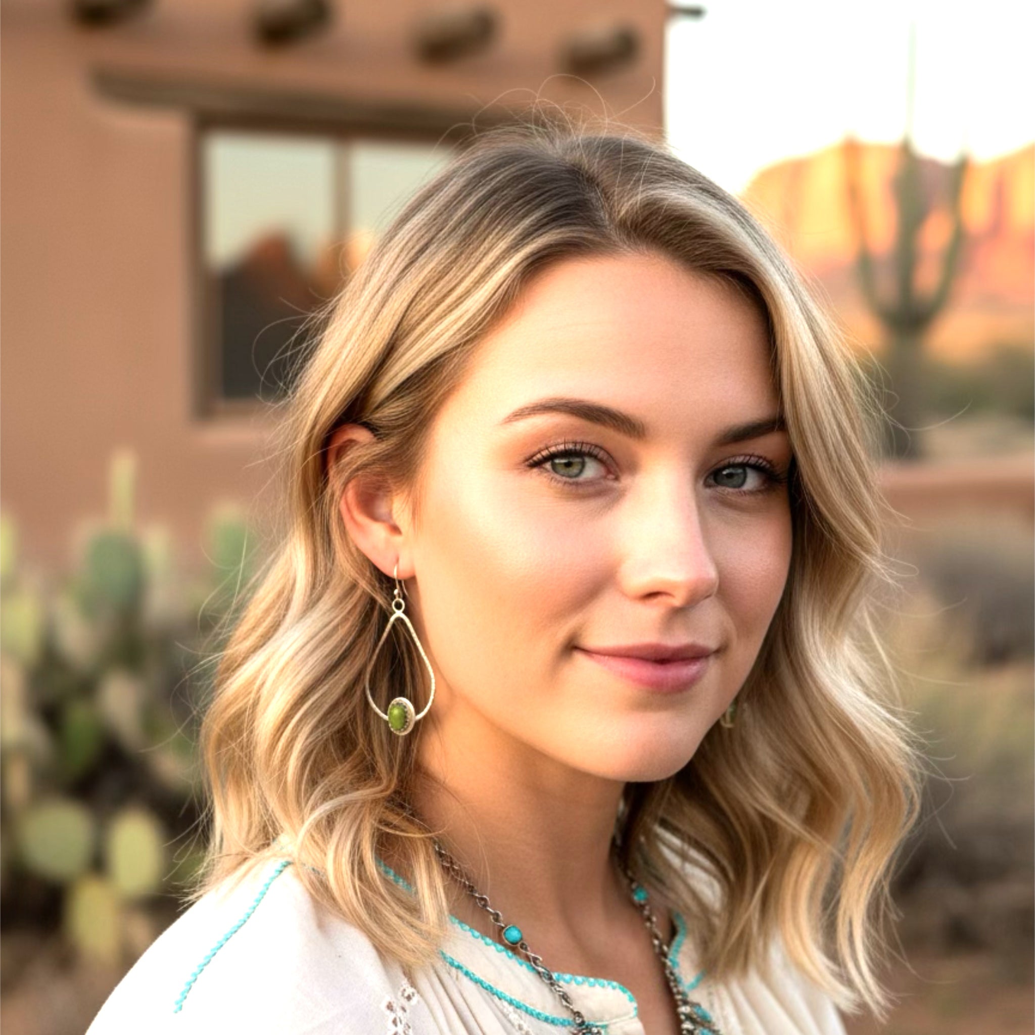 Sonoran Green  Turquoise Earrings Double Hoops Sterling Silver