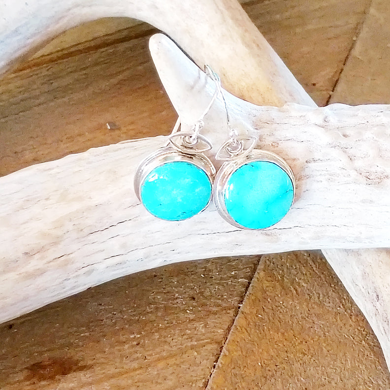 AAA Blue Sonoran Turquoise Eye Earrings Sterling Southwestern Boho Style