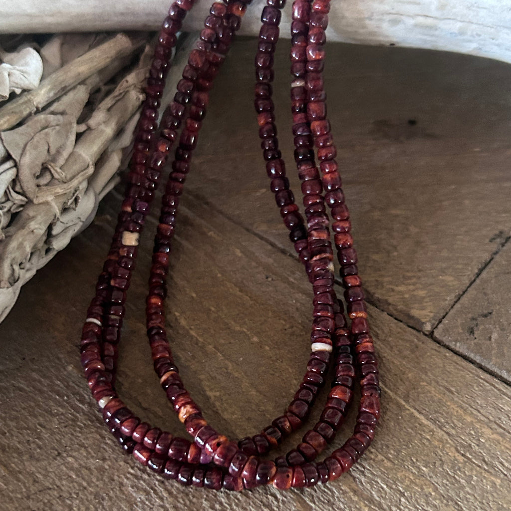 Red Purple Spiny Oyster Beads Pueblo Shaped Graduated 3-4mm 16"