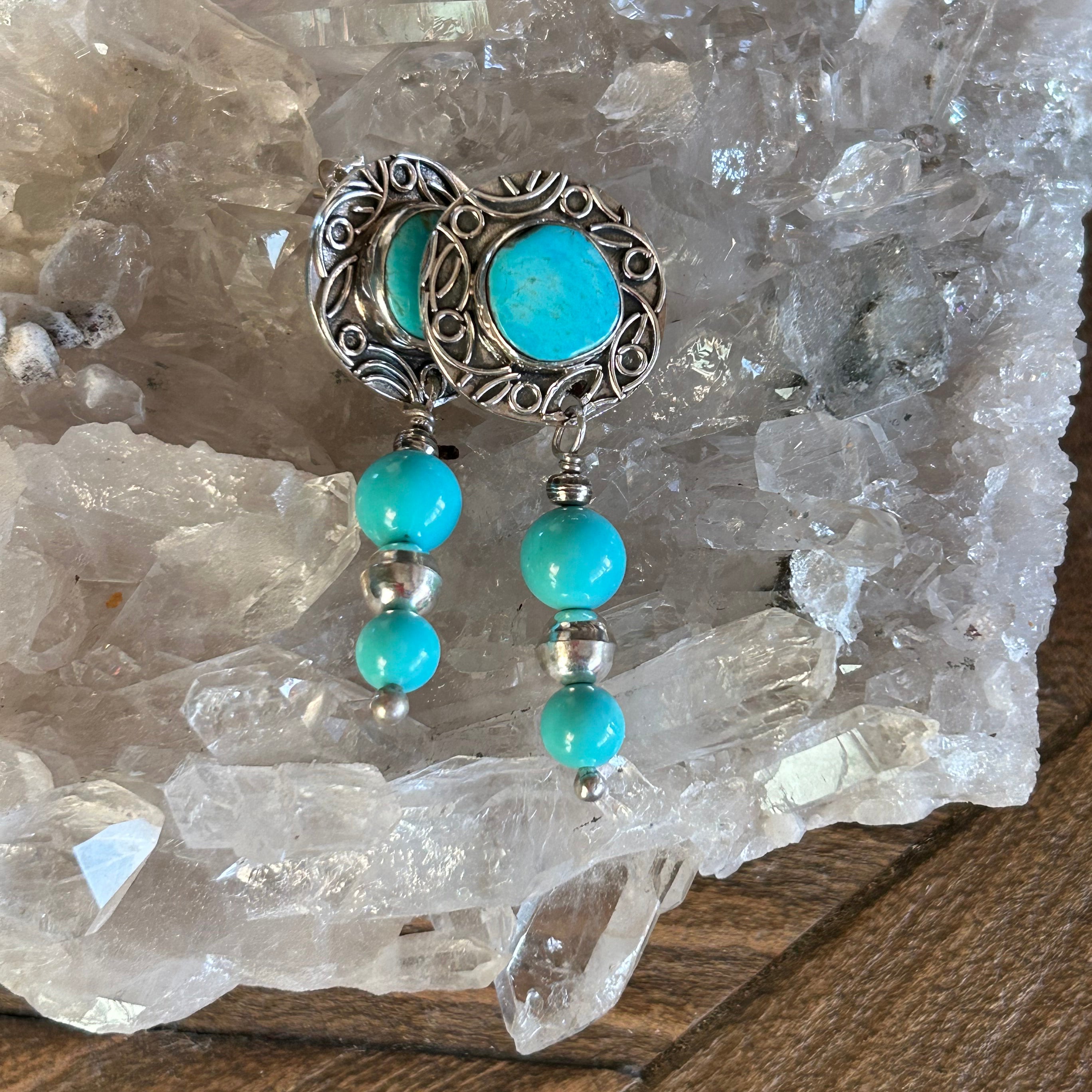 AAA Southwestern Kingman and Fox Turquoise Sterling Earrings 14mm Dangles 2.25"