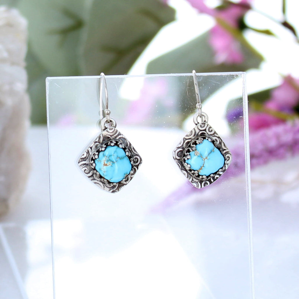 PILOT MOUNTAIN Turquoise Earrings Southwest Spiral Sterling