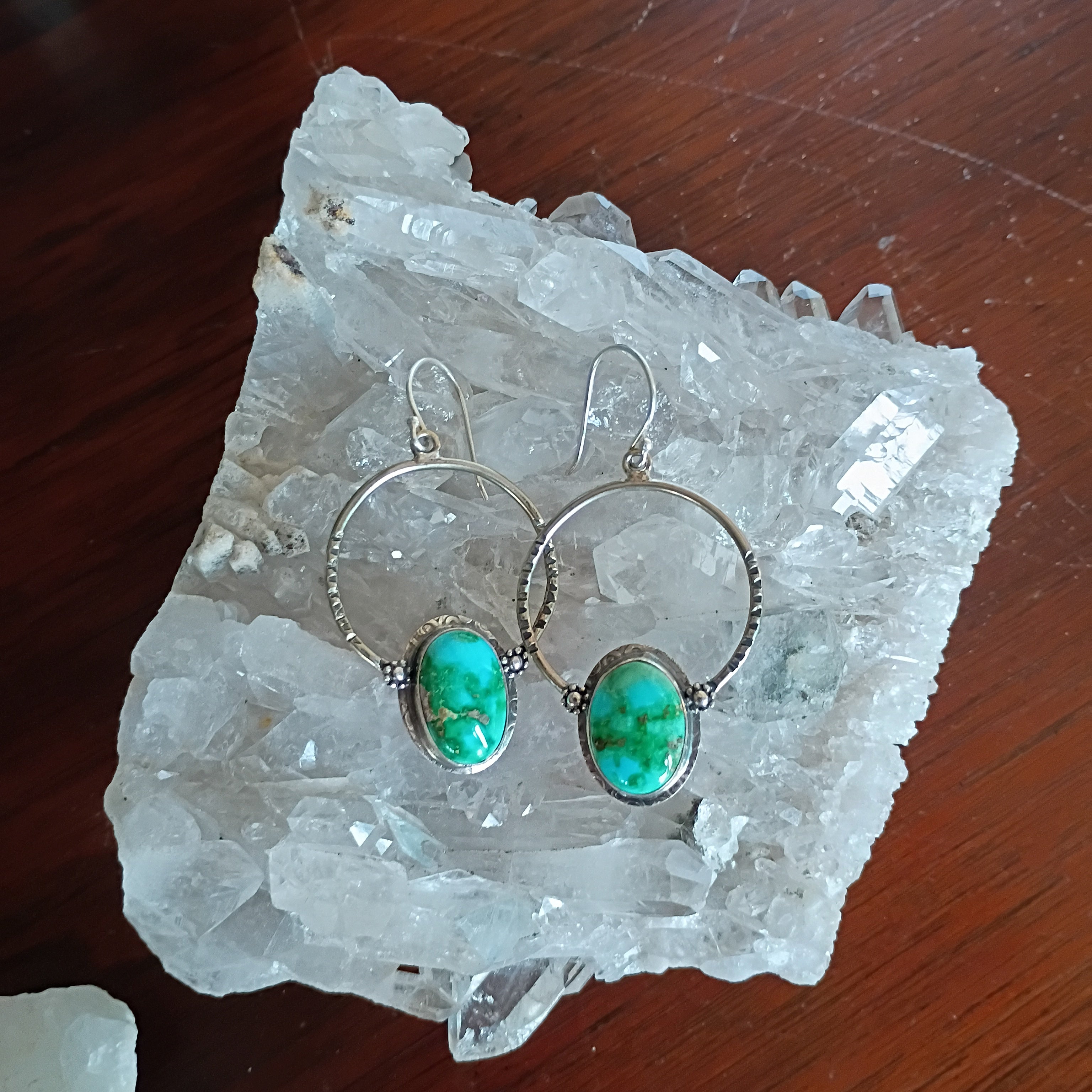 Gorgeous Blue Green Sonoran Gold Turquoise Earrings Hoops Sterling Silver
