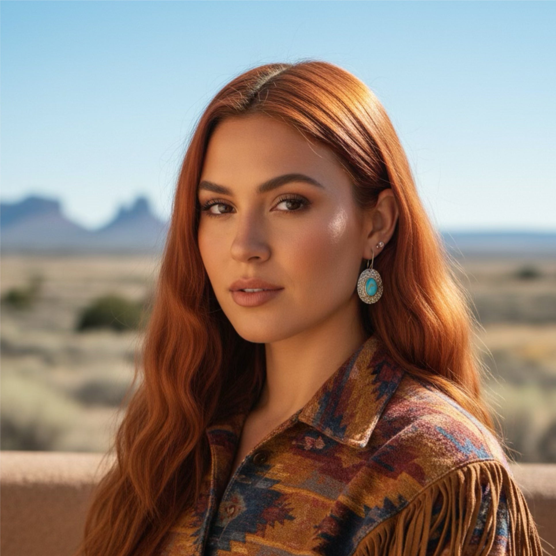 Sonoran Rose Turquoise Southwest Earrings Patterned Swirl Design Sterling