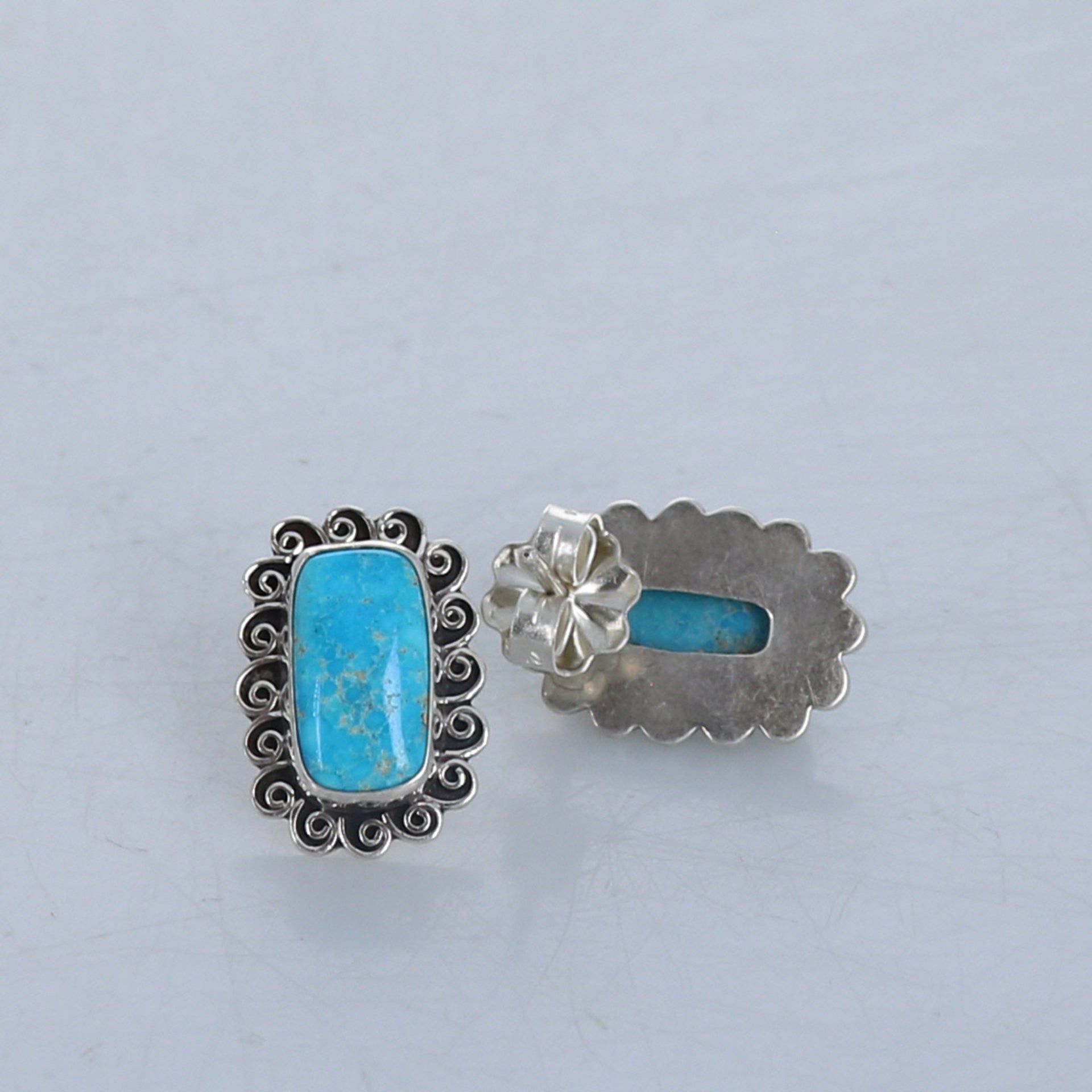 Armenian Turquoise Portrait Earrings Post Spiral Cushions