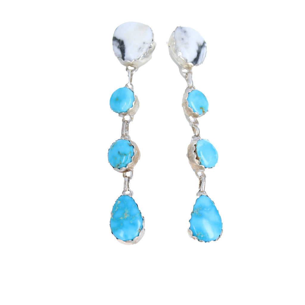 Blue Ridge and White Buffalo Turquoise Earrings Sterling 4 Stone