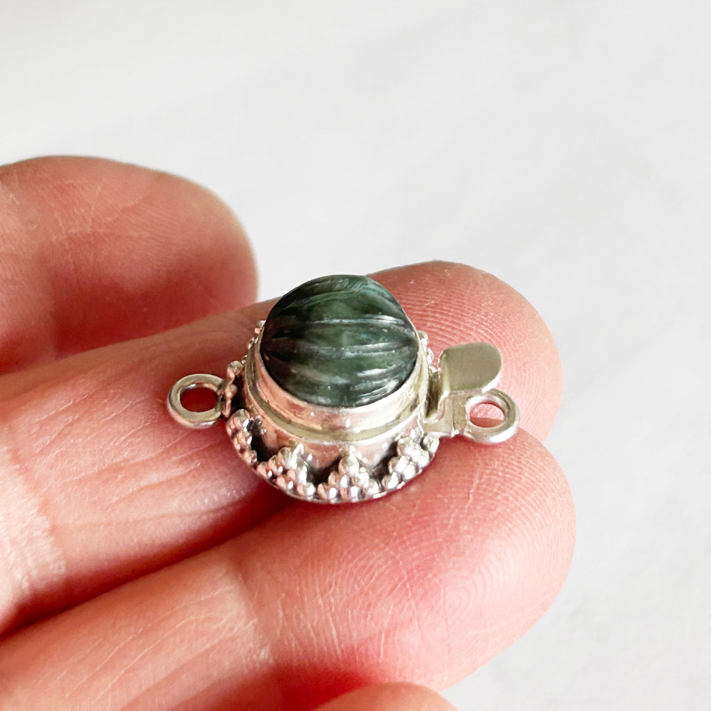 AAA Carved Seraphinite Clasp Granulated Design Sterling NewWorldGems
