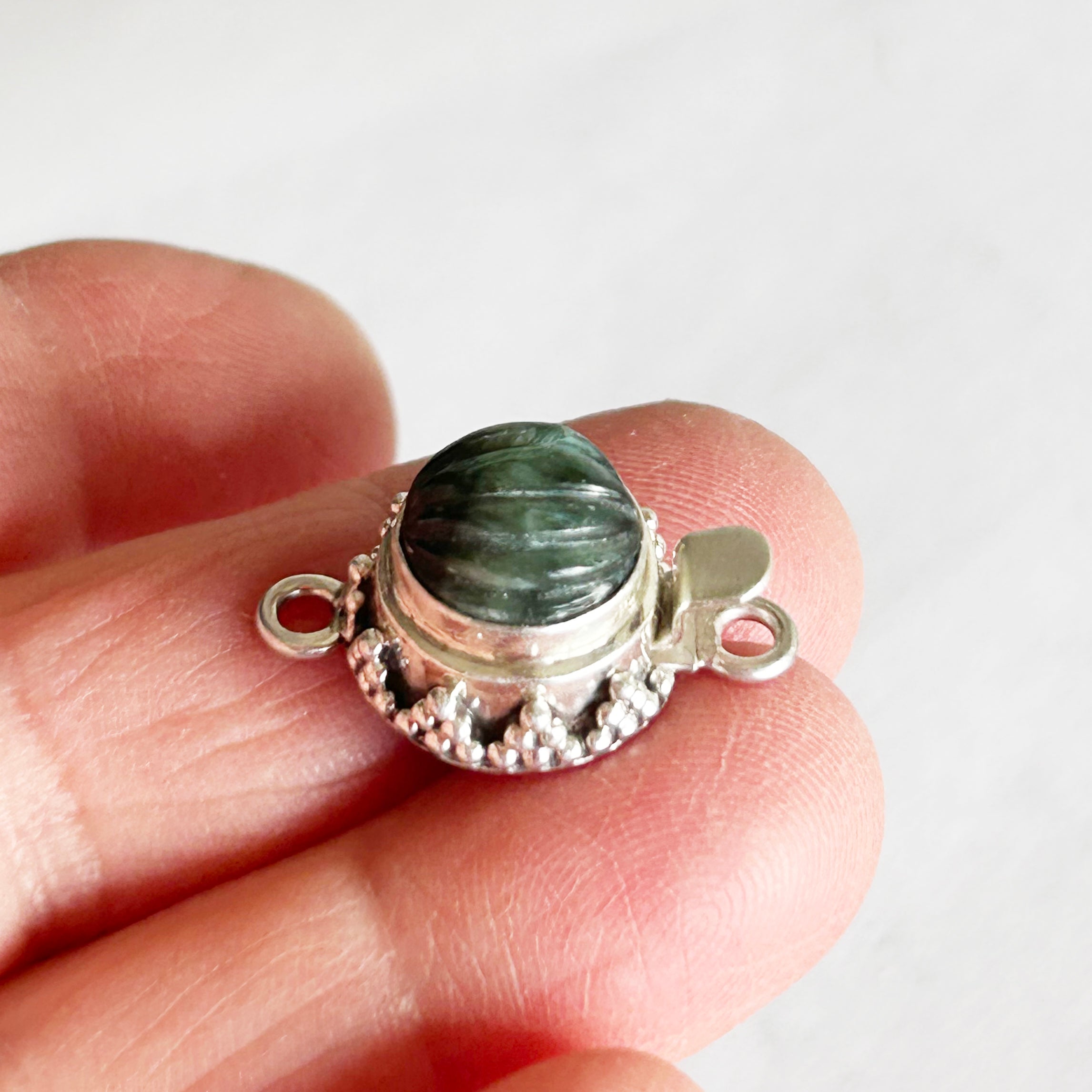 AAA Carved Seraphinite Clasp Granulated Design Sterling NewWorldGems