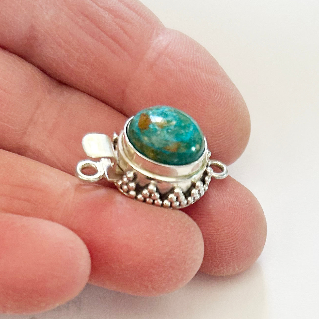 AAA Peruvian Opal Clasp Sterling Granulated Ball Design 12mm Round