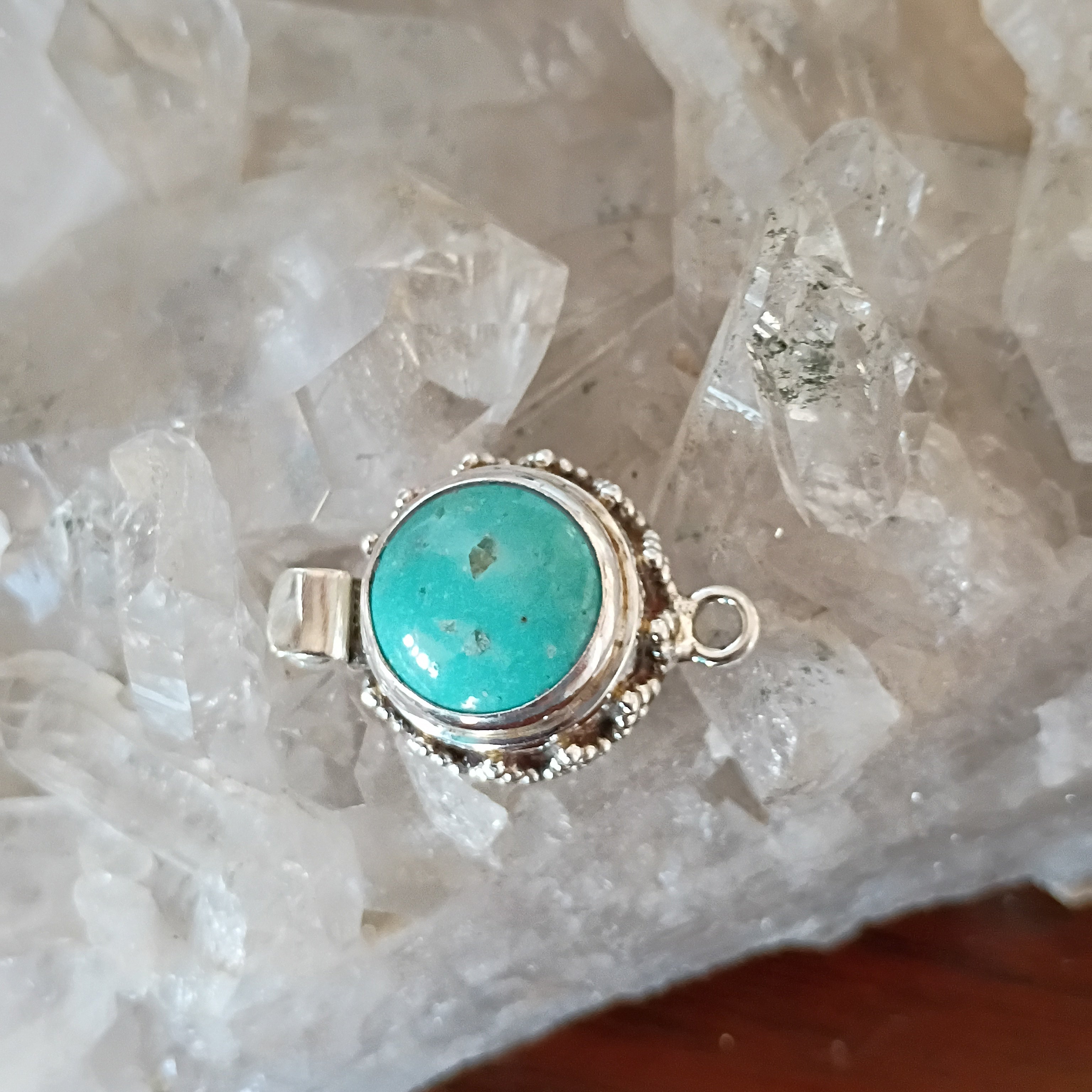 AAA KINGMAN TURQUOISE 14mm Round Sterling Granulated Clasp #3