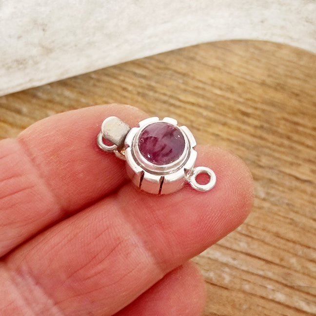 Deep Purple Spiny Oyster Clasp 8mm Round Southwestern Design Sterling