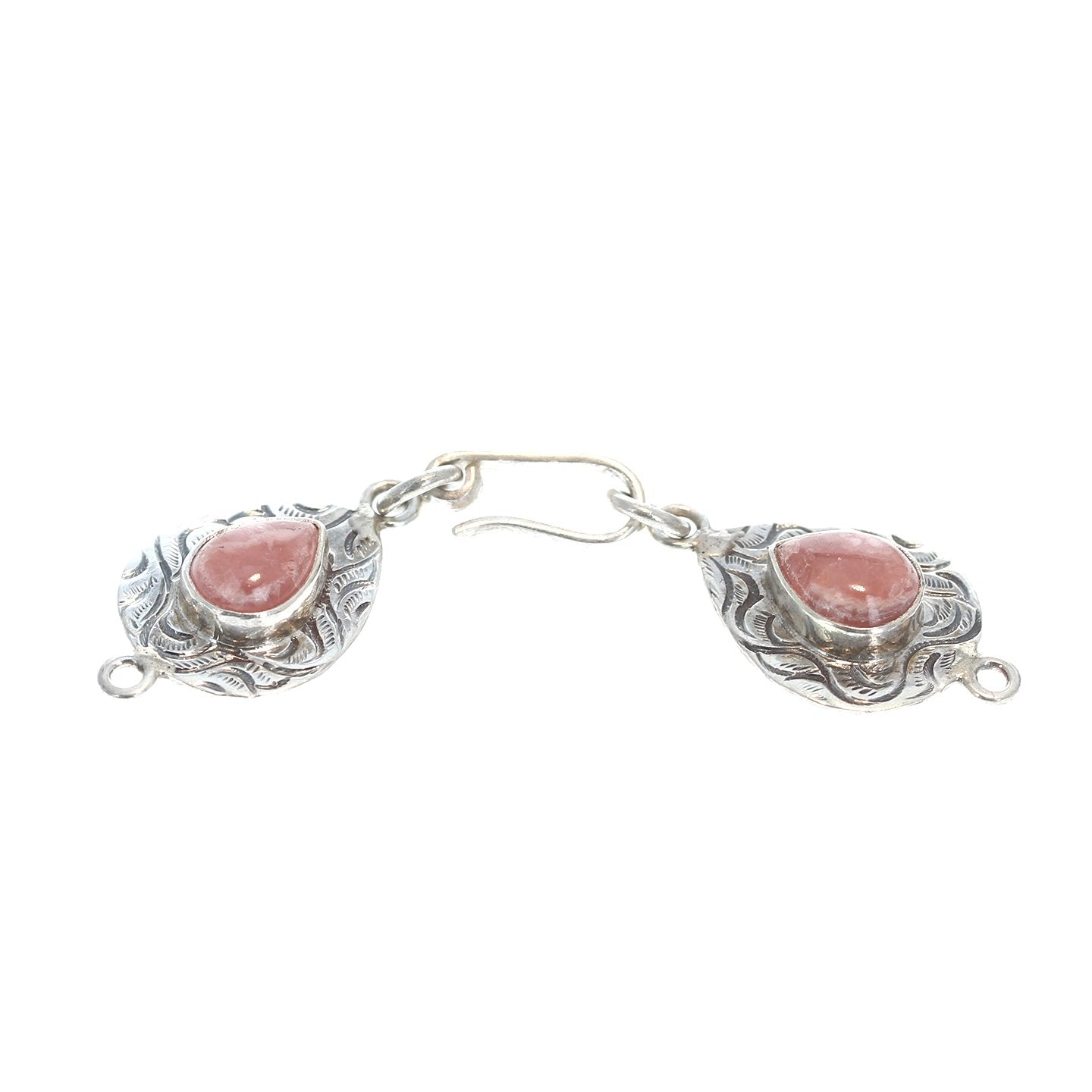 Rhodochrosite Clasp Etched Design 2 Stone Hook Style