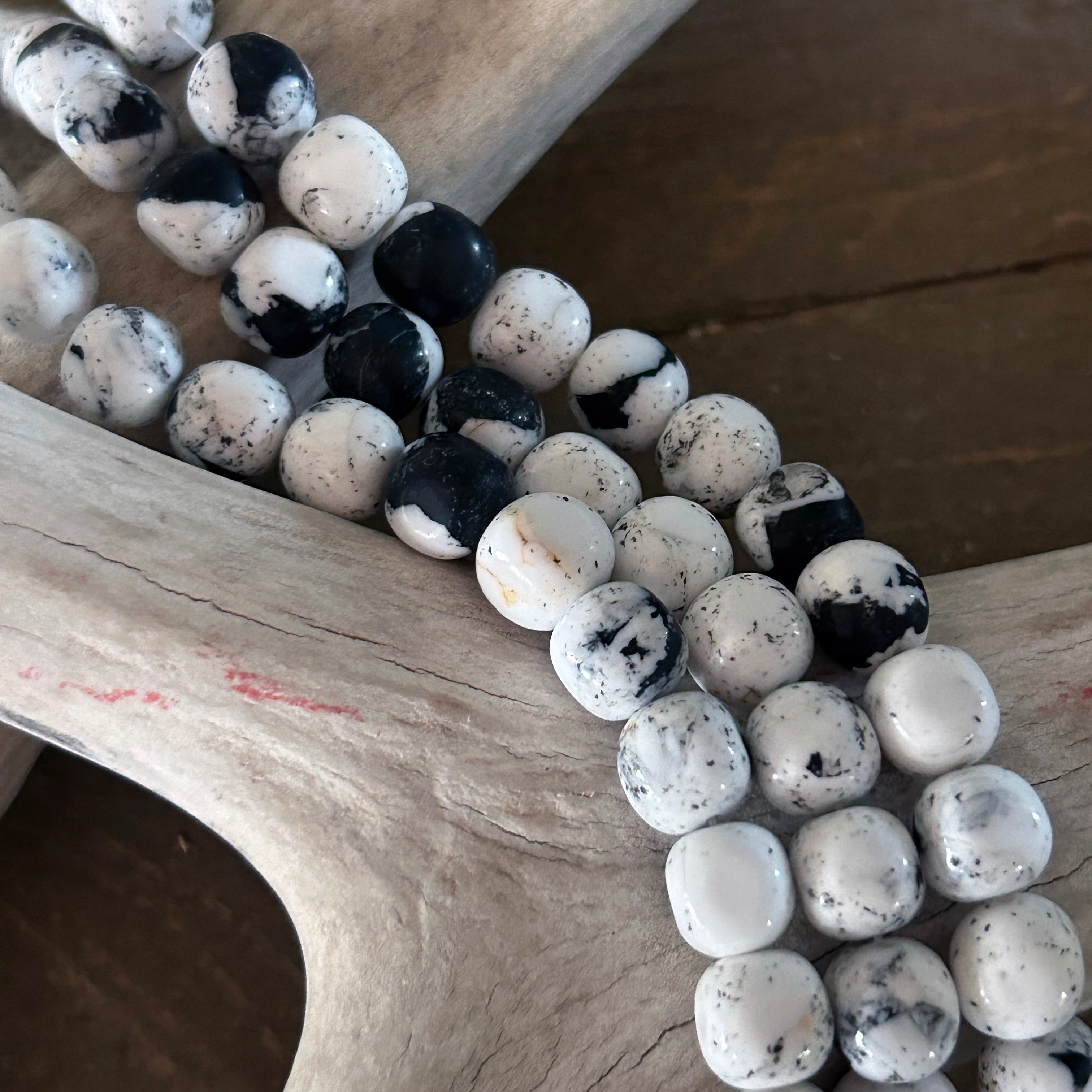 Nevada Turquoise White Buffalo Beads 9mm Semi Round 7.5"