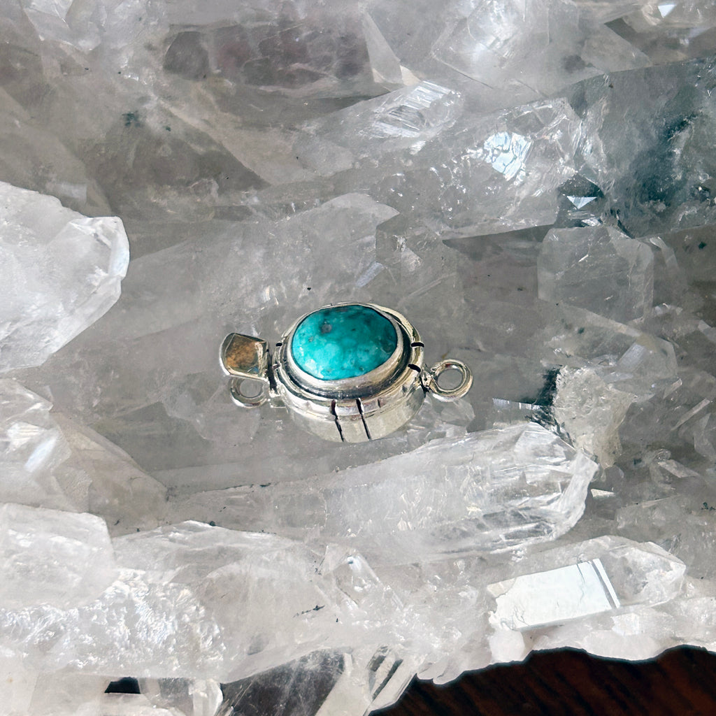 Vintage Morenci Turquoise Clasp Sterling Silver Southwest Style