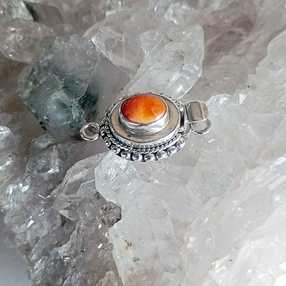 Deep Orange Spiny Oyster Clasp Sterling 6x8mm Southwestern Style