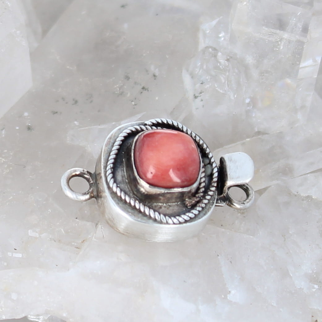 SPINY OYSTER Clasp Red Orange Cushion 7mm Sterling Southwestern