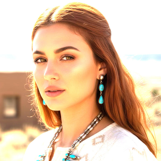 AAA Blue Bird Turquoise Earrings 2 Stone Sky Blue Sterling Southwestern