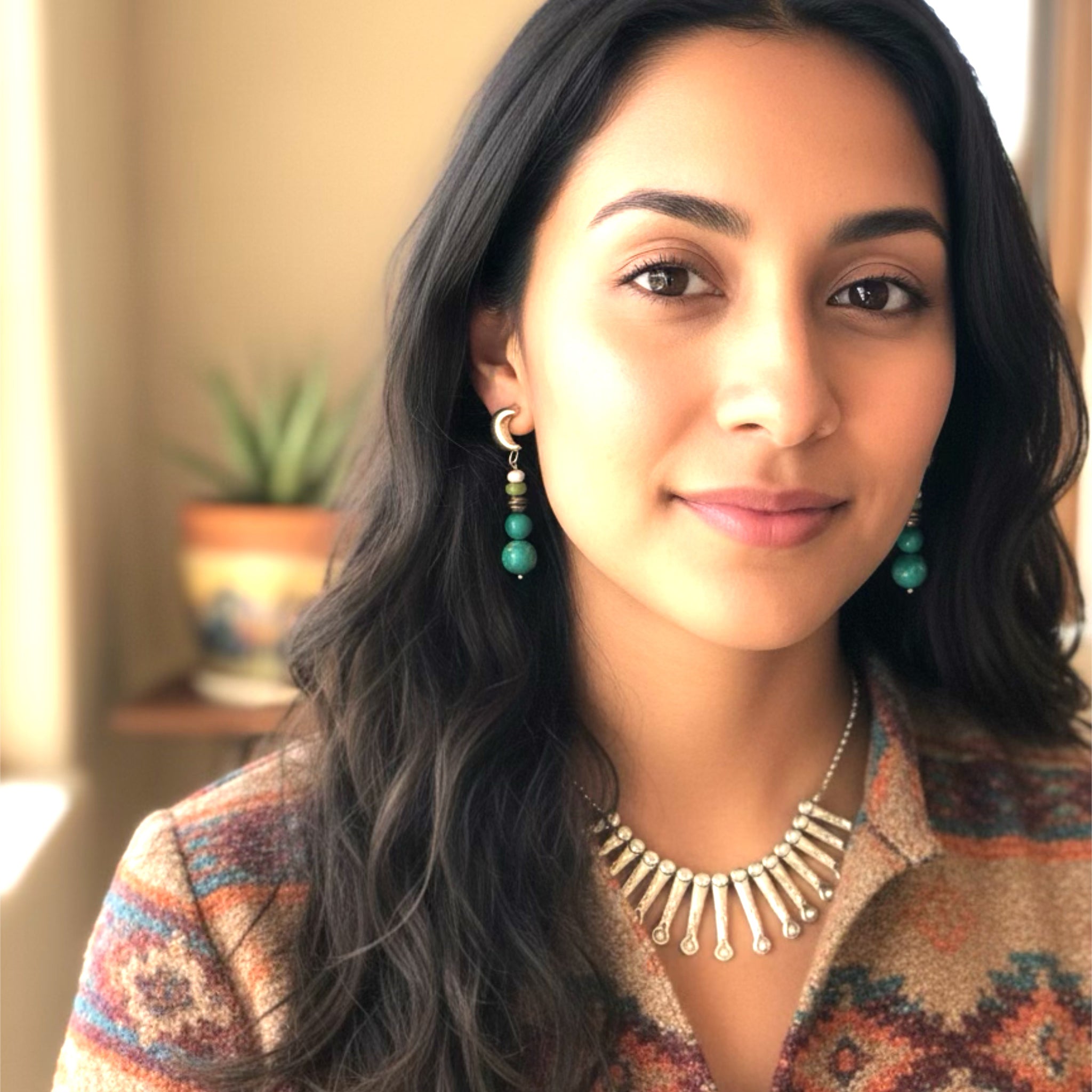 Sonoran and Fox Turquoise Earrings Sterling Moon Posts