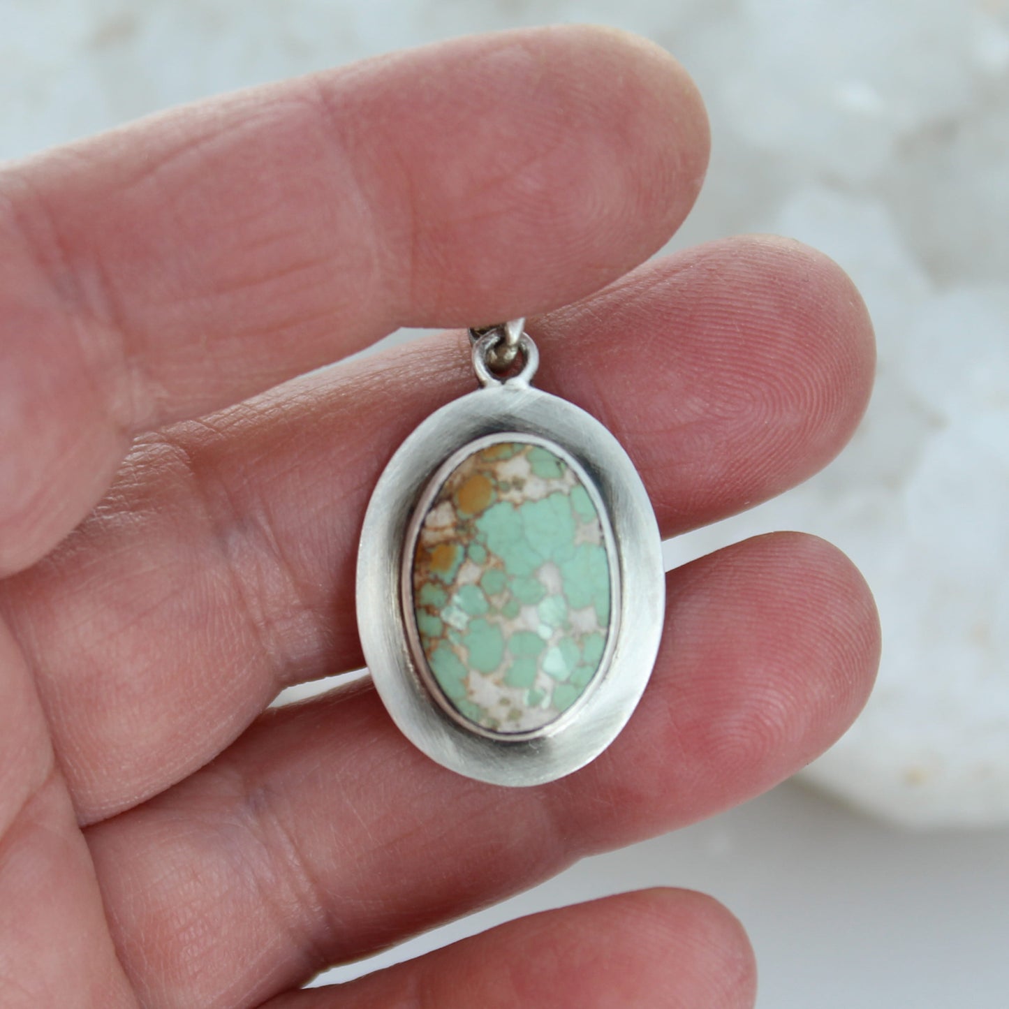 Carico Lake Turquoise Pendant Pseudomorph Clam Oval Sterling