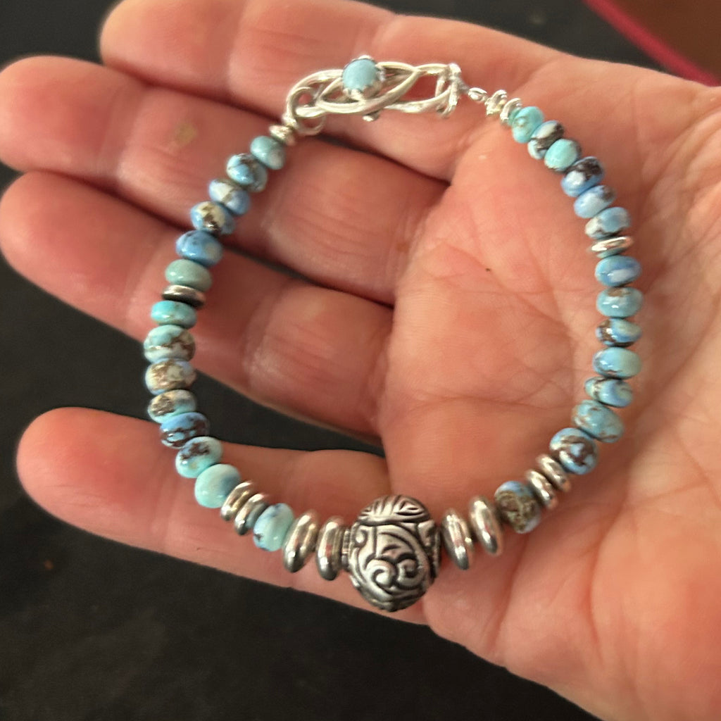 Golden Hills Turquoise and Sterling Bracelet Protective Eye and Longevity Bead