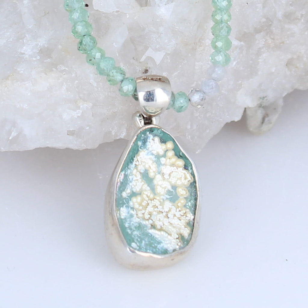 Ancient Roman Glass And Green Sapphire Necklace