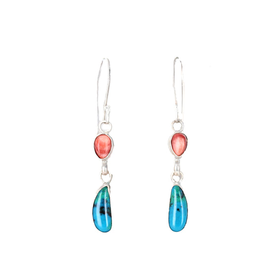 Peacock CHRYSOCOLLA EARRINGS with Spiny Oyster and Sterling Silver