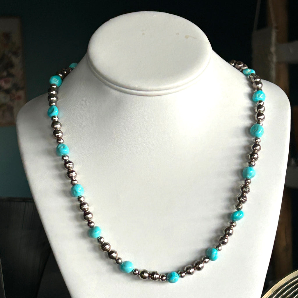Natural Sleeping Beauty Turquoise Necklace Sterling Navajo Pearls 20"