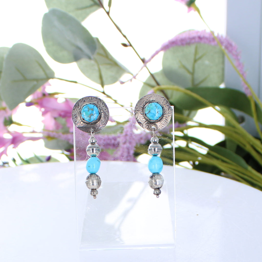 SONORAN BLUE Jay Turquoise Earrings Sterling Navajo Pearls Post Dangles