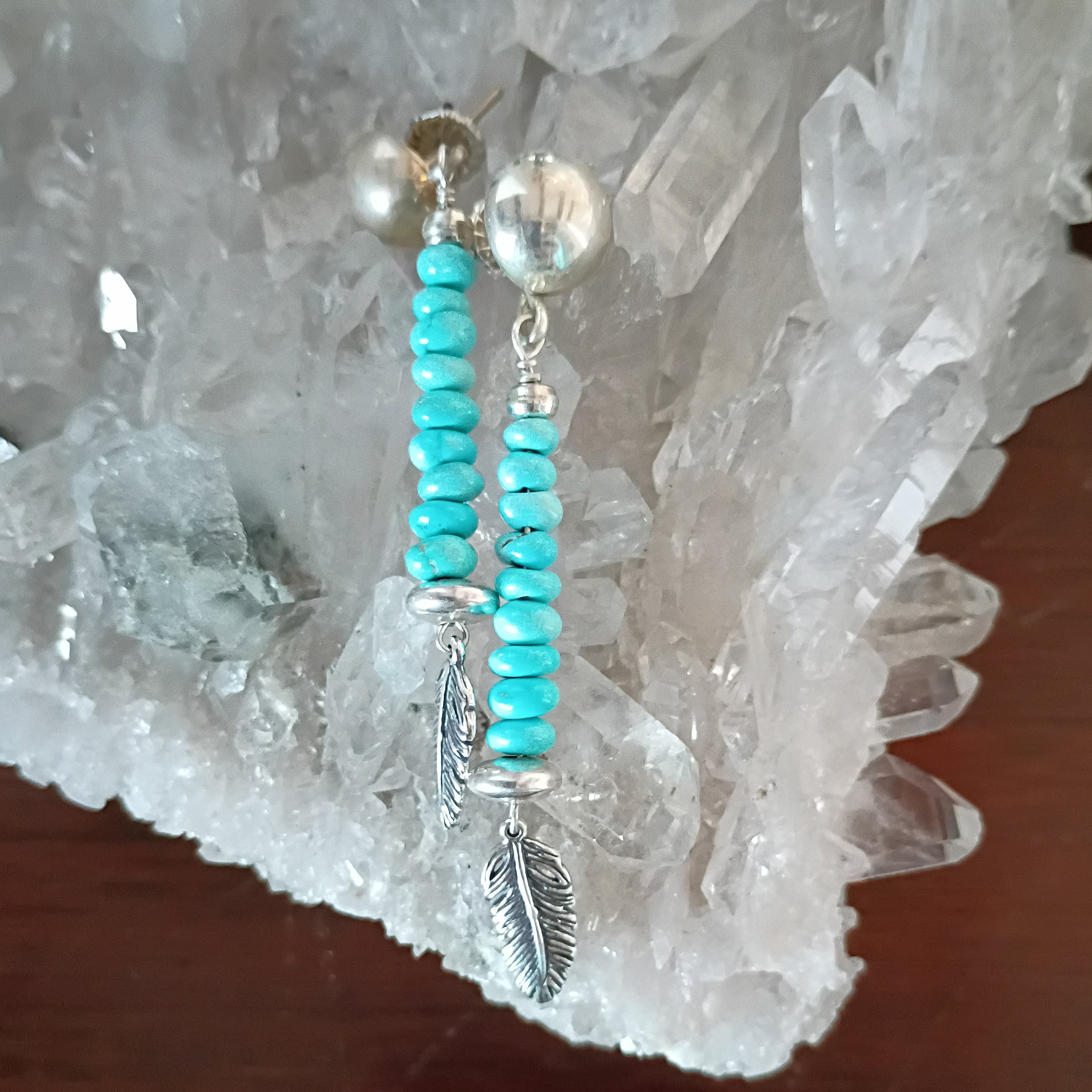 Blue Lone Mountain Nevada Turquoise Earrings Sterling Silver Feather Southwest