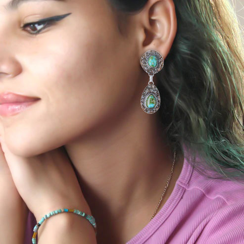 Sonoran Gold Turquoise Earrings Lime Green Blue Sterling Southwest Dangles