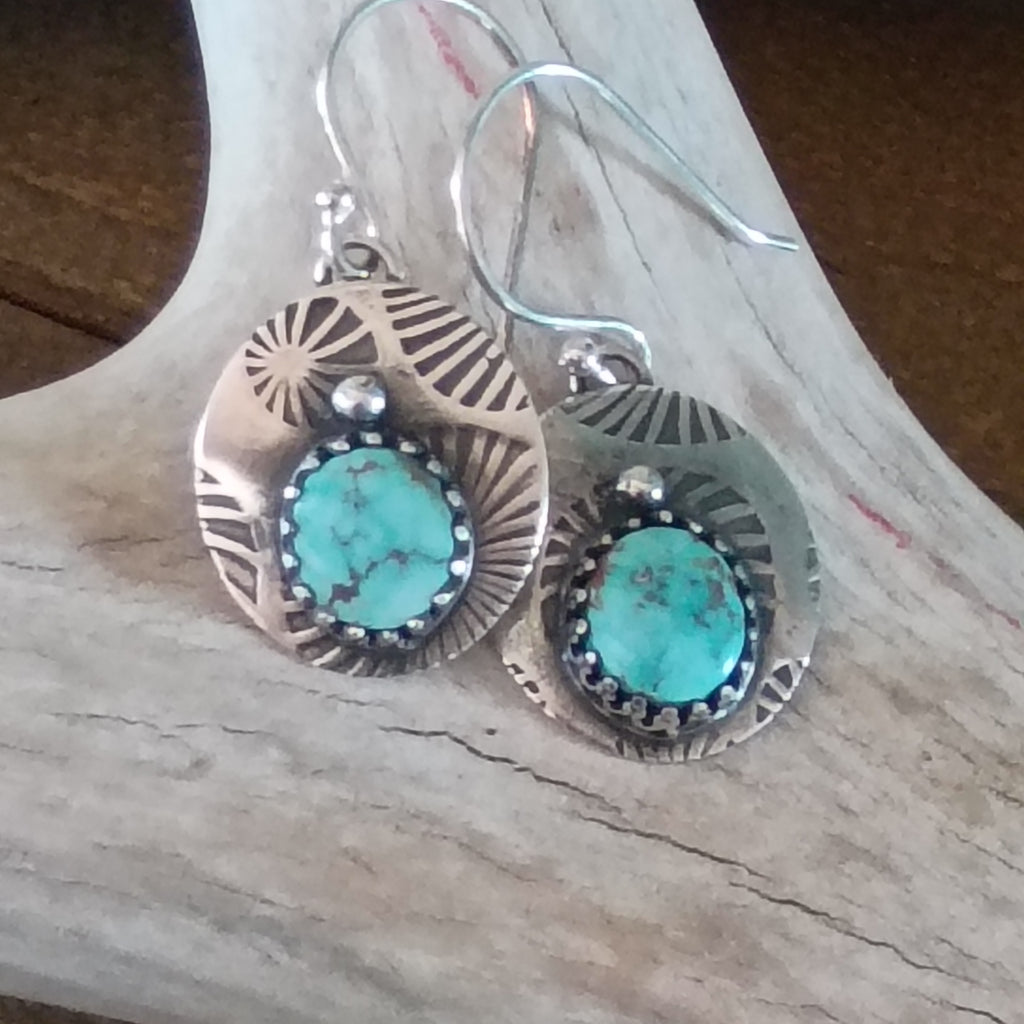 AAA DRY CREEK Turquoise Earrings Patterned Sterling Boho Southwest