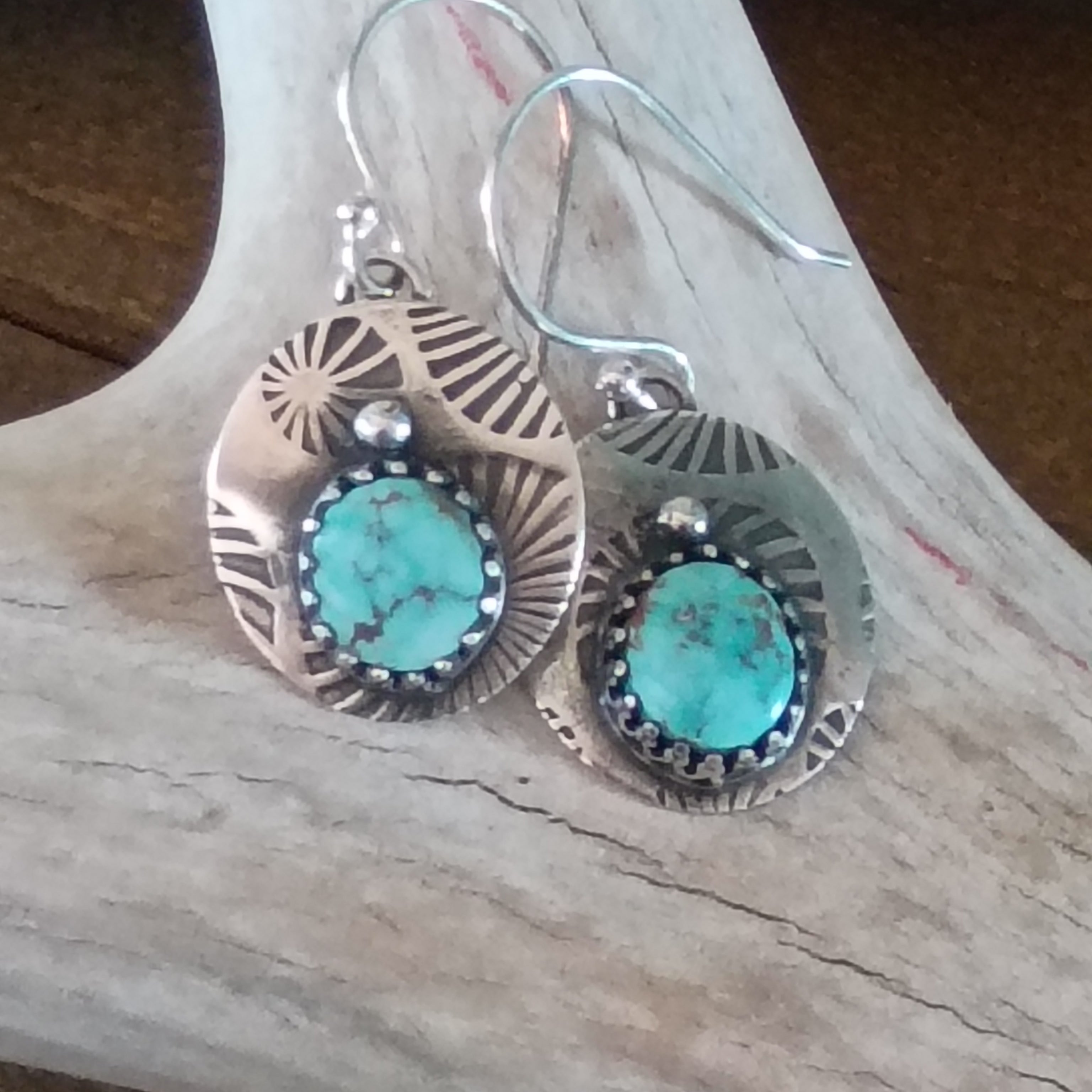 AAA DRY CREEK Turquoise Earrings Patterned Sterling Boho Southwest