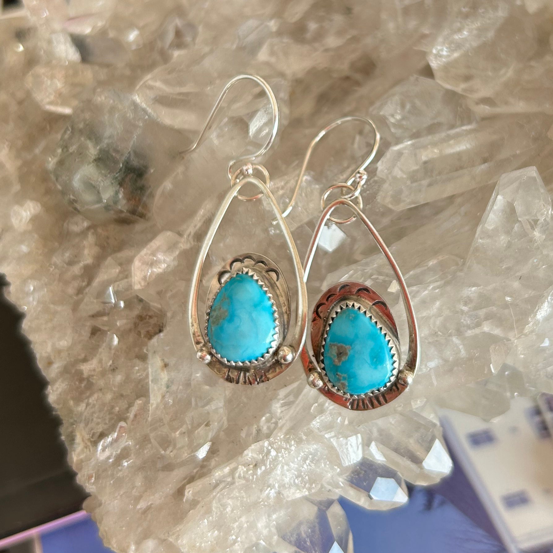 SLEEPING BEAUTY TURQUOISE Earrings Teardrops Sterling NewWorldGems 1.75"