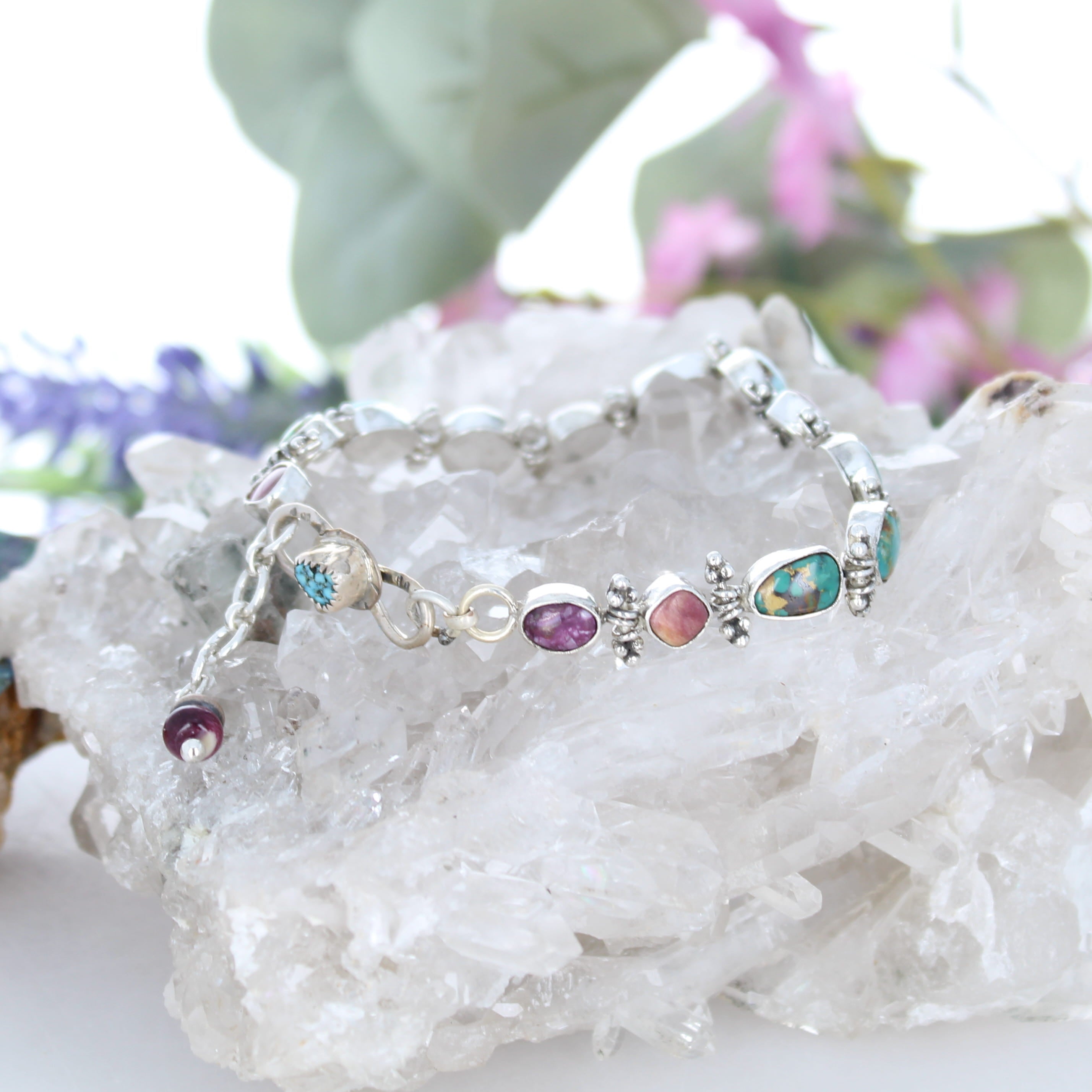 Elegant Mixed Turquoise Bracelet Sterling Silver Royston Purple Spiny Southwest