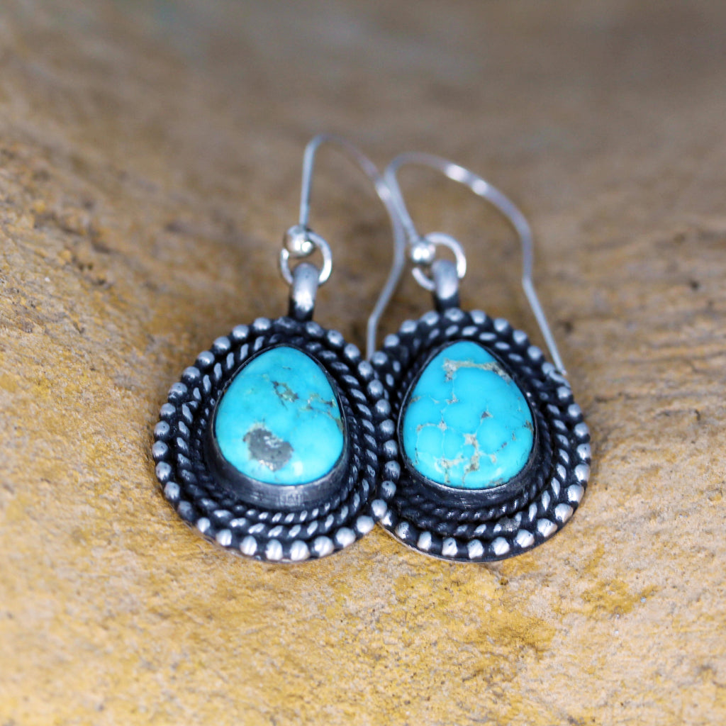 Blue Ridge Nevada Turquoise Earrings Sterling Dangles Southwest Boho