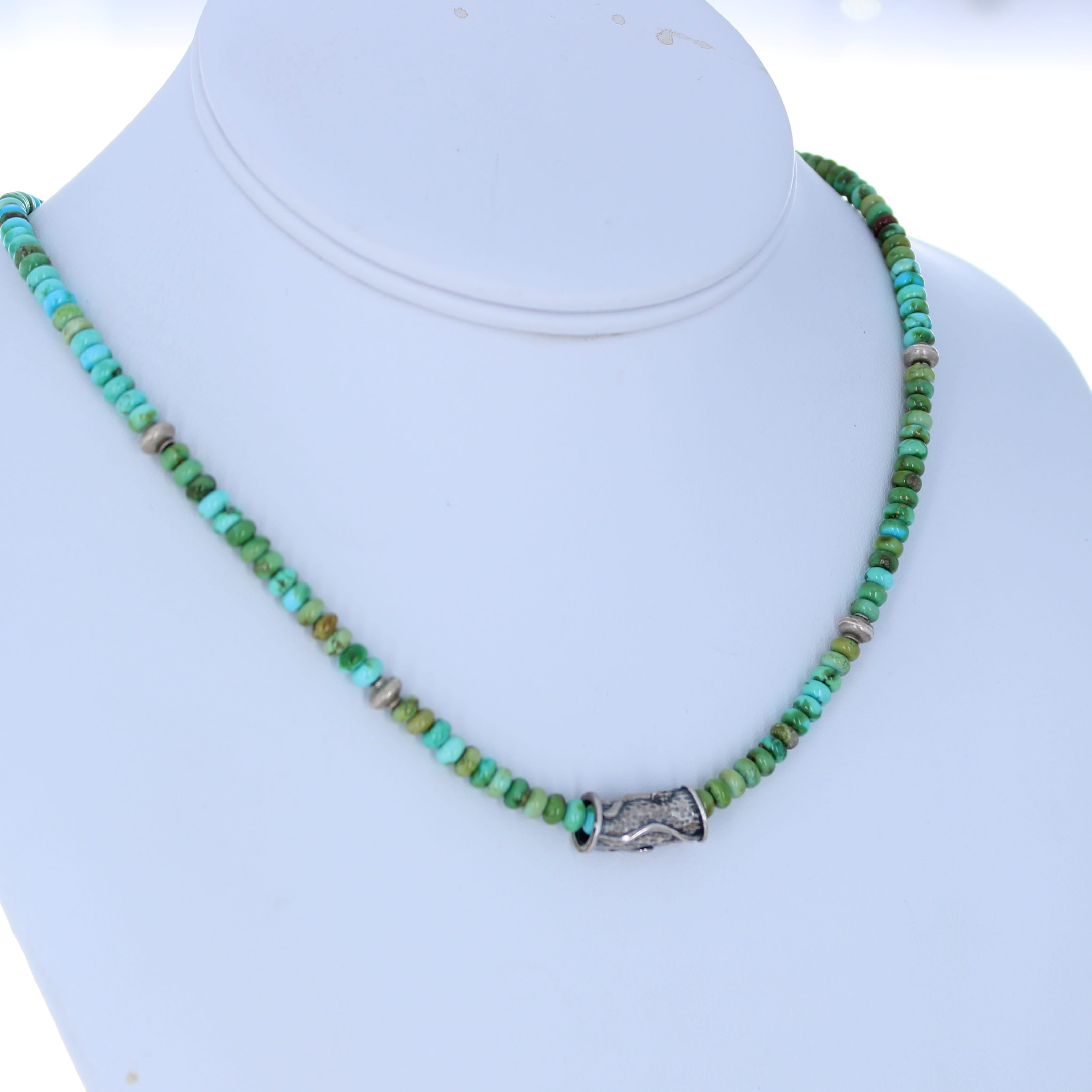 SONORAN GOLD Turquoise Rondelle Beads Necklace Sterling Lime Green