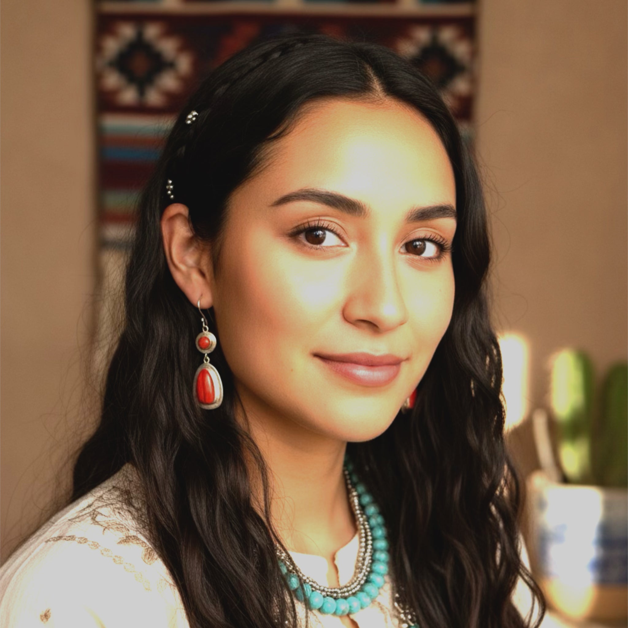 Gorgeous Red Rosarita Gold Slag Glass Earrings with Coral Sterling Silver