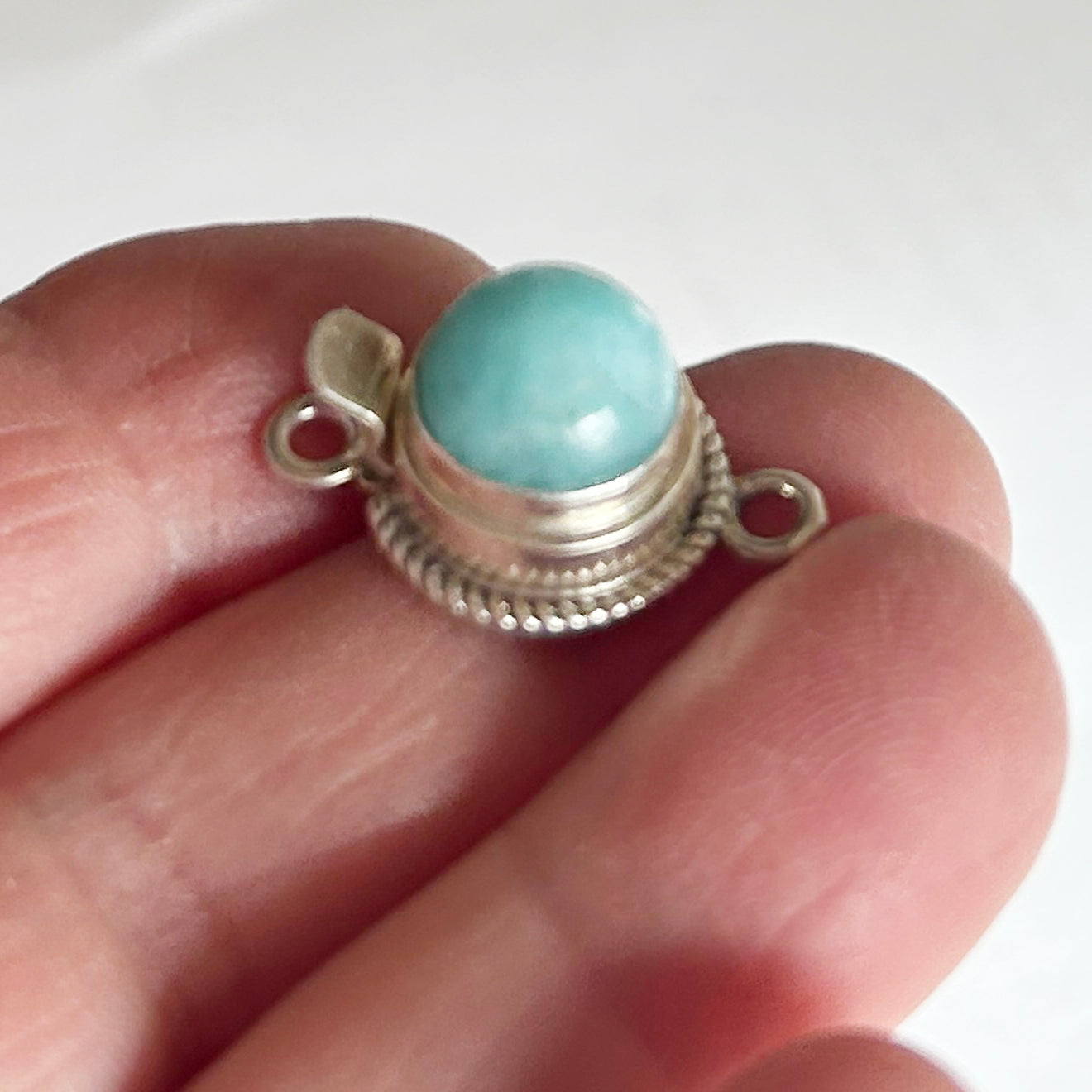AAA Amazonite Clasp 10mm Round Shape Sterling Granulated Design